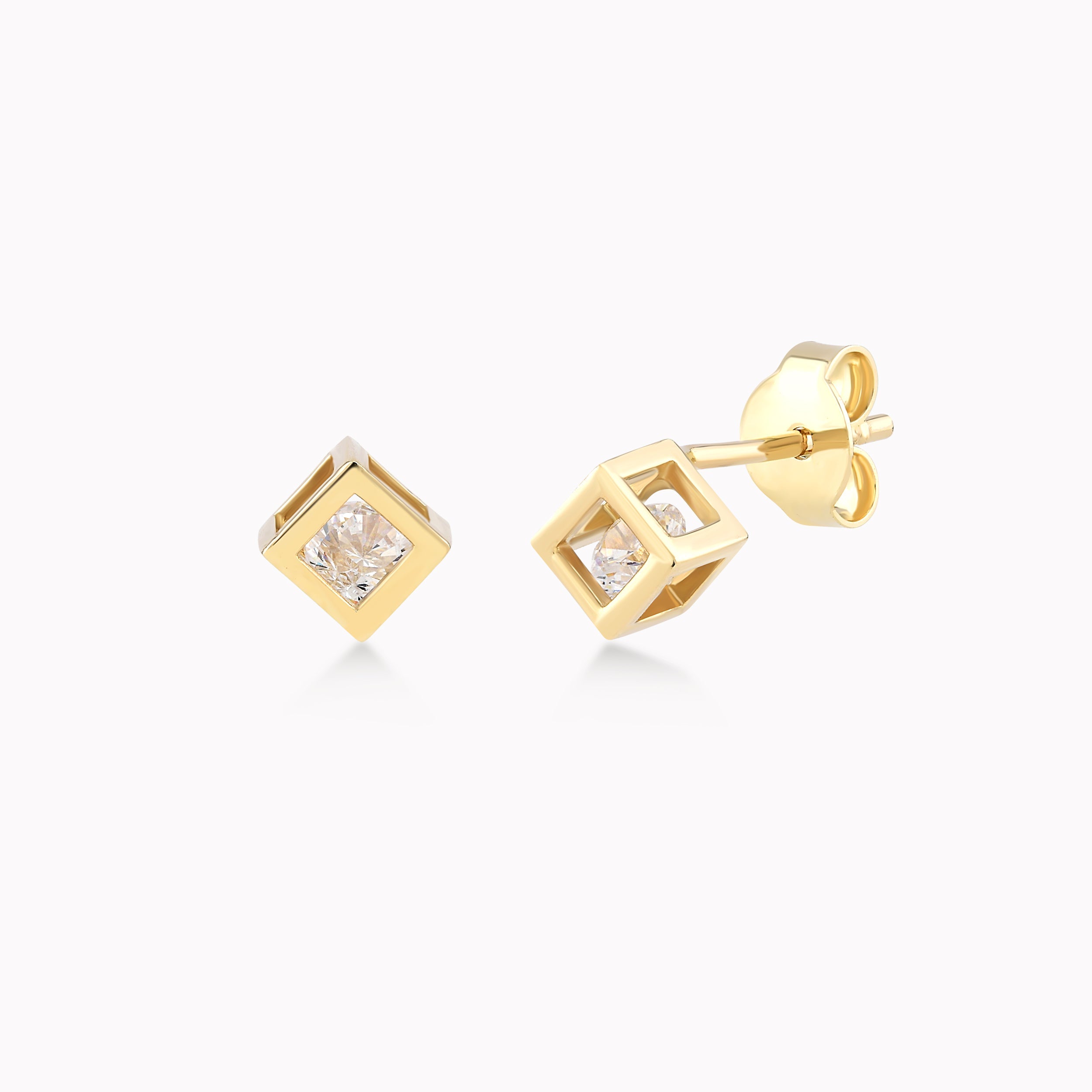Yellow Gold 14K Earrings With White Cubic Zirconia, 1.05gr Cube