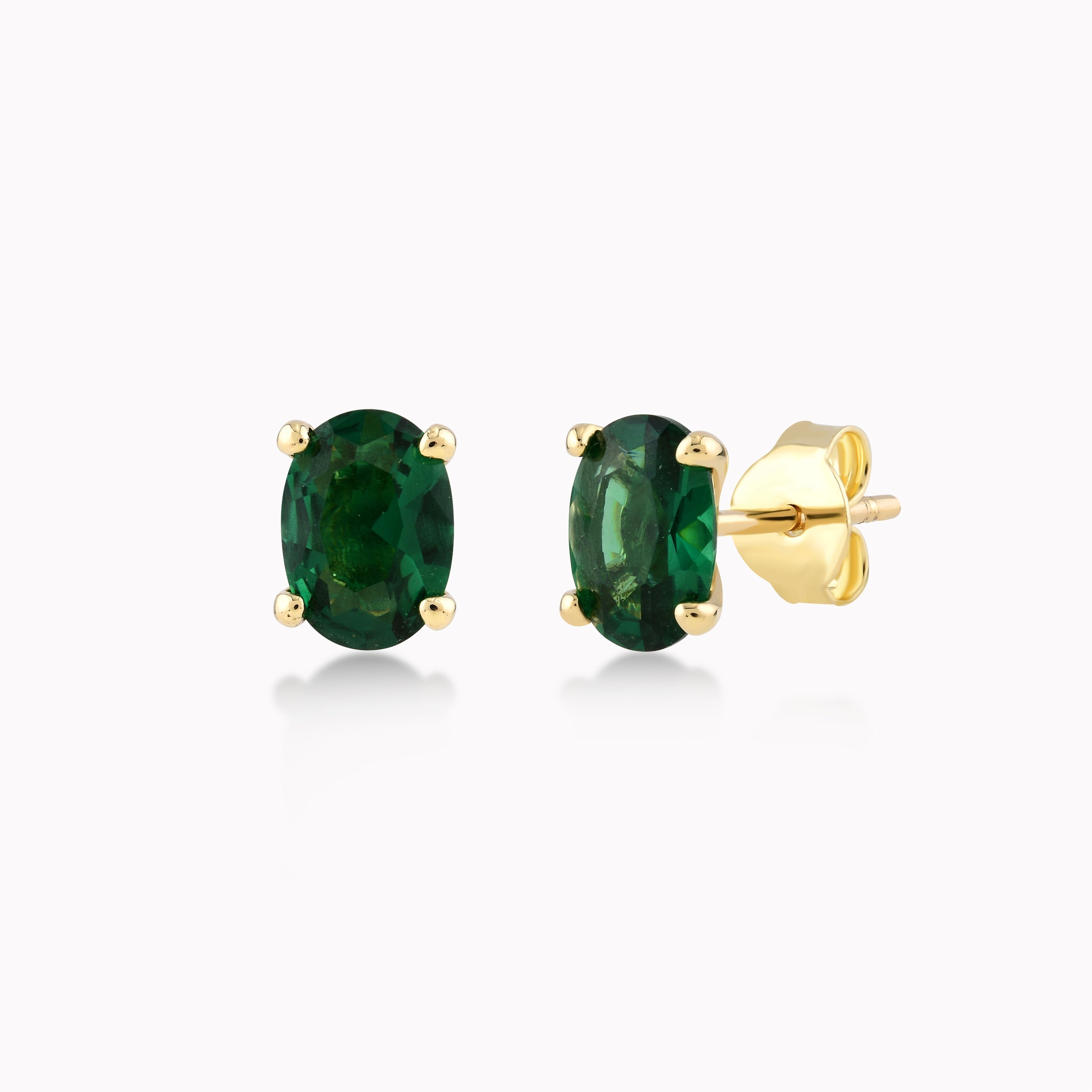 Yellow Gold 14K Earrings With Green Zirconium, Solitaire 4 Claws 1.06gr
