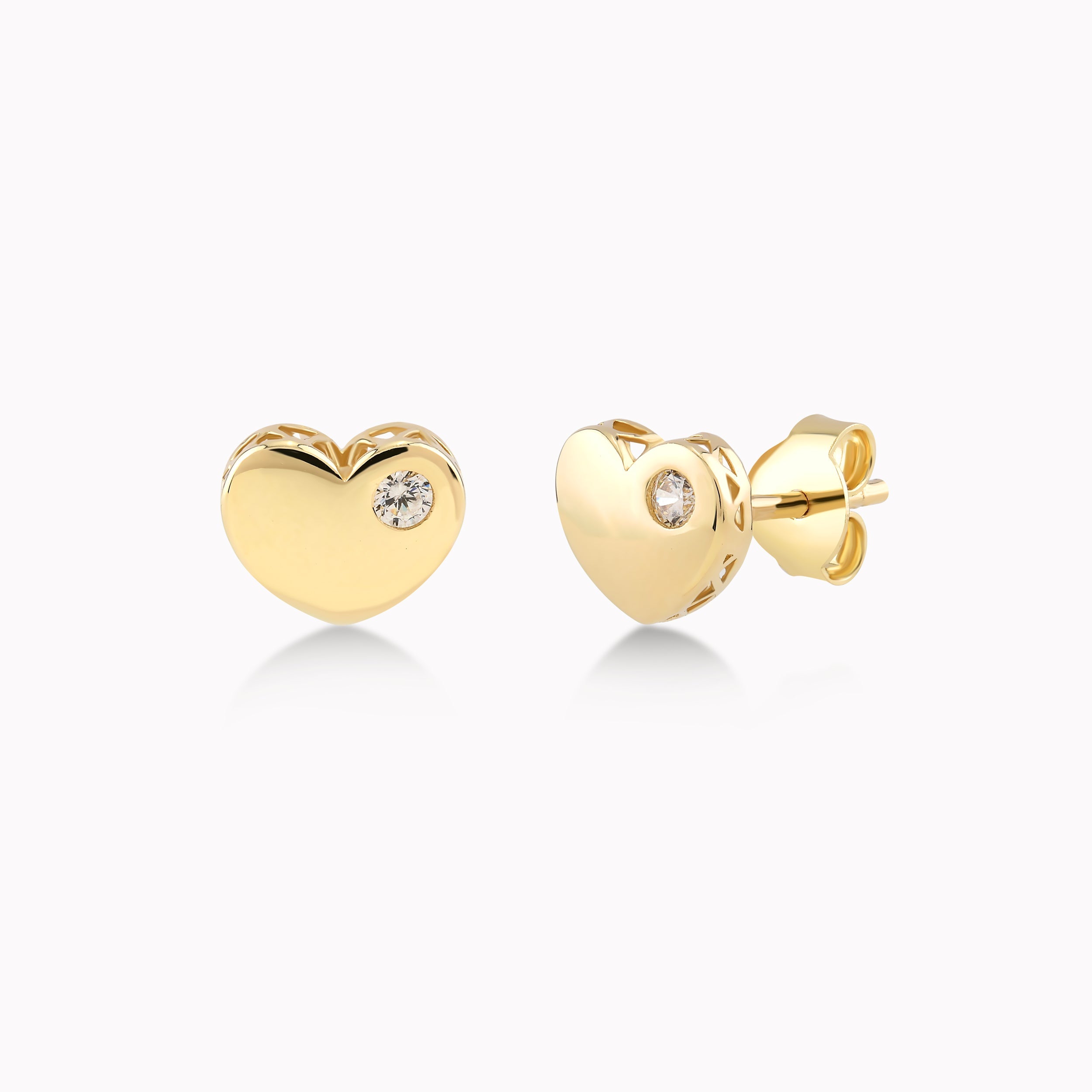 Yellow Gold 14K Earrings With White Zirconia, Heart 1.02gr