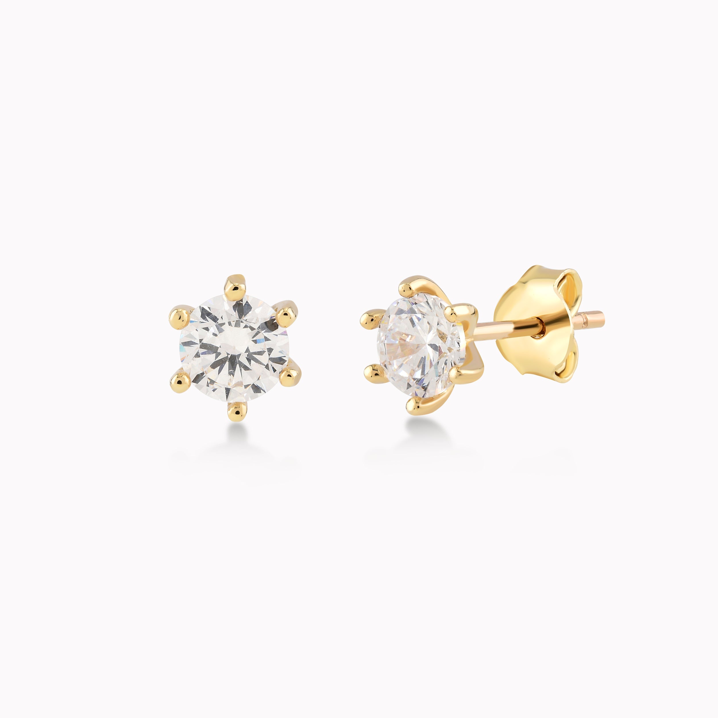 Yellow Gold 14K Earrings With Zirconium, Solitaire 6 Claws 1.22gr