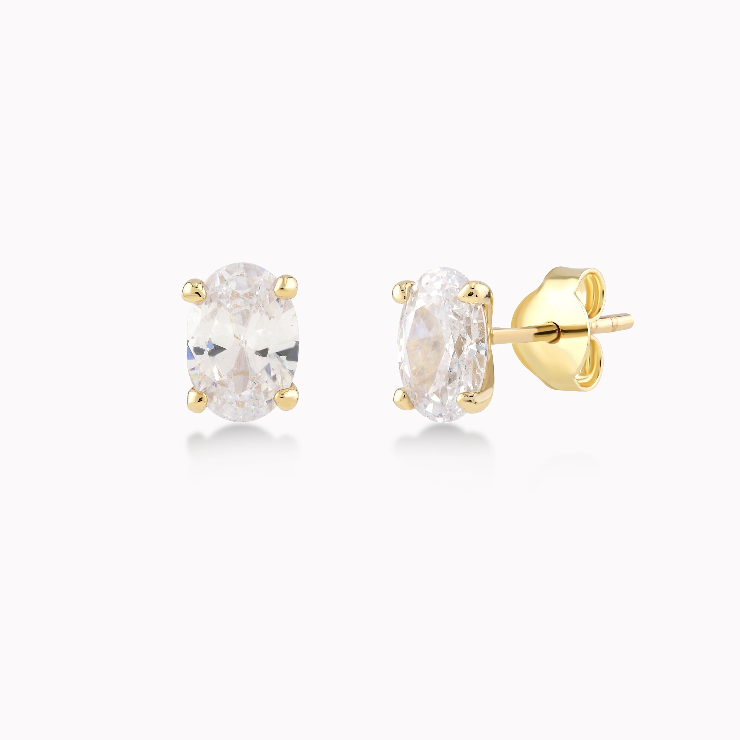 Yellow Gold 14K Earrings With Zirconium, Solitaire 1.29gr