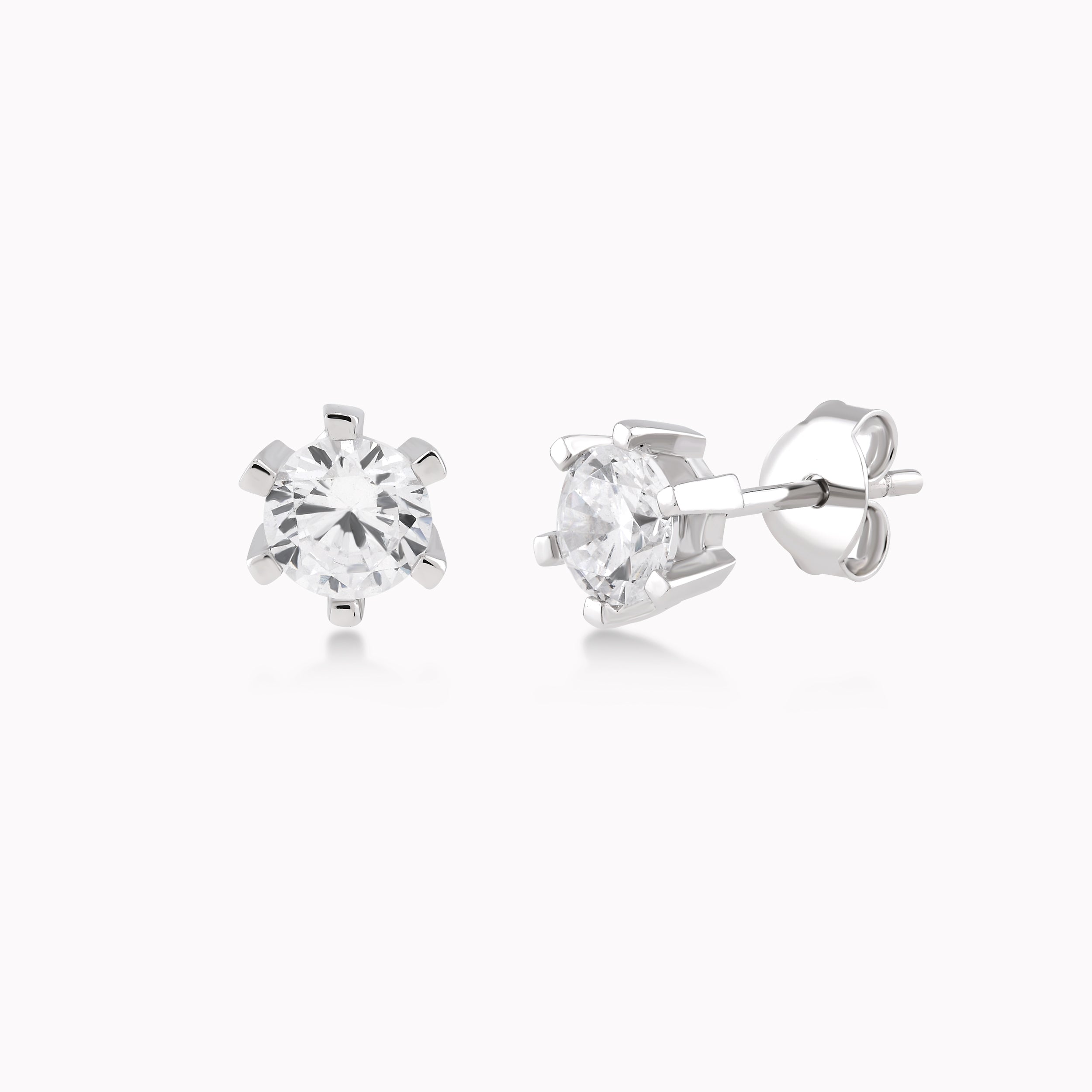 White Gold Earrings 14K With White Zirconium, Solitaire 6 Claws 1.35gr