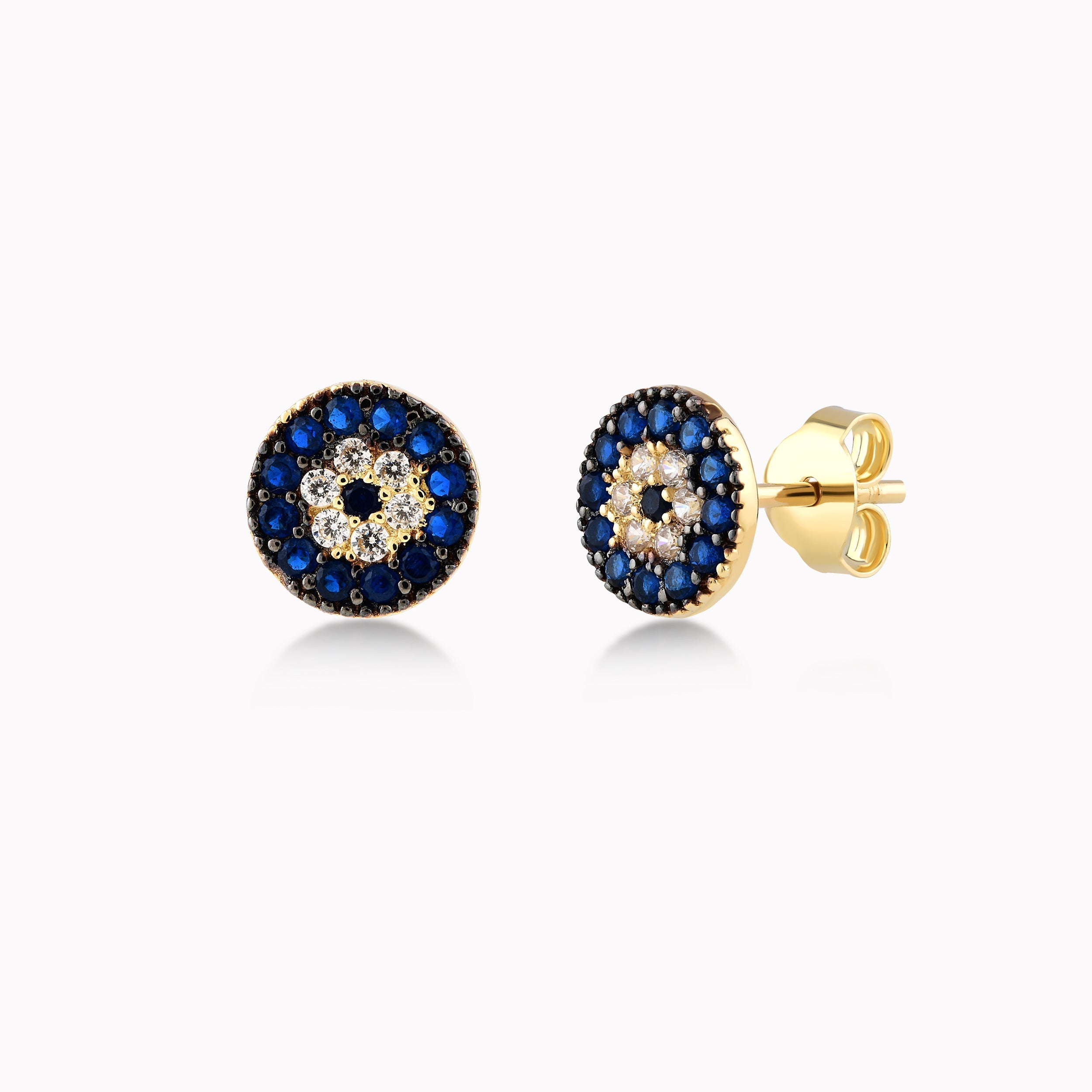 Yellow Gold 14K Earrings With White And Blue Zirconium 1.45gr