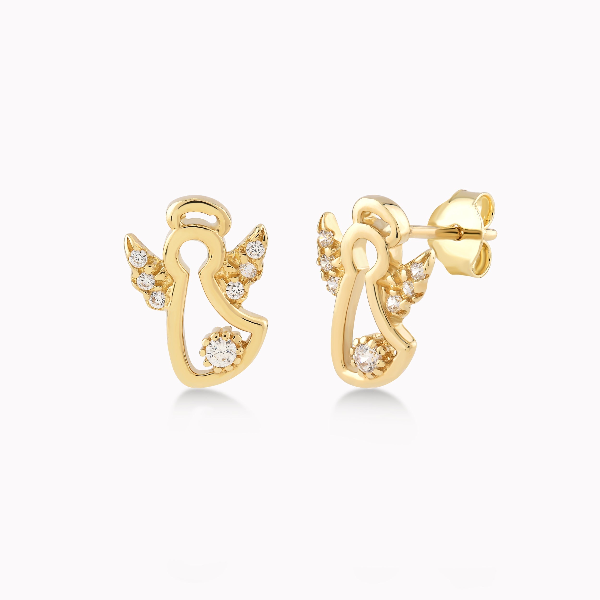 Yellow Gold 14K Earrings With White Zircon, Little Angel 1.87gr