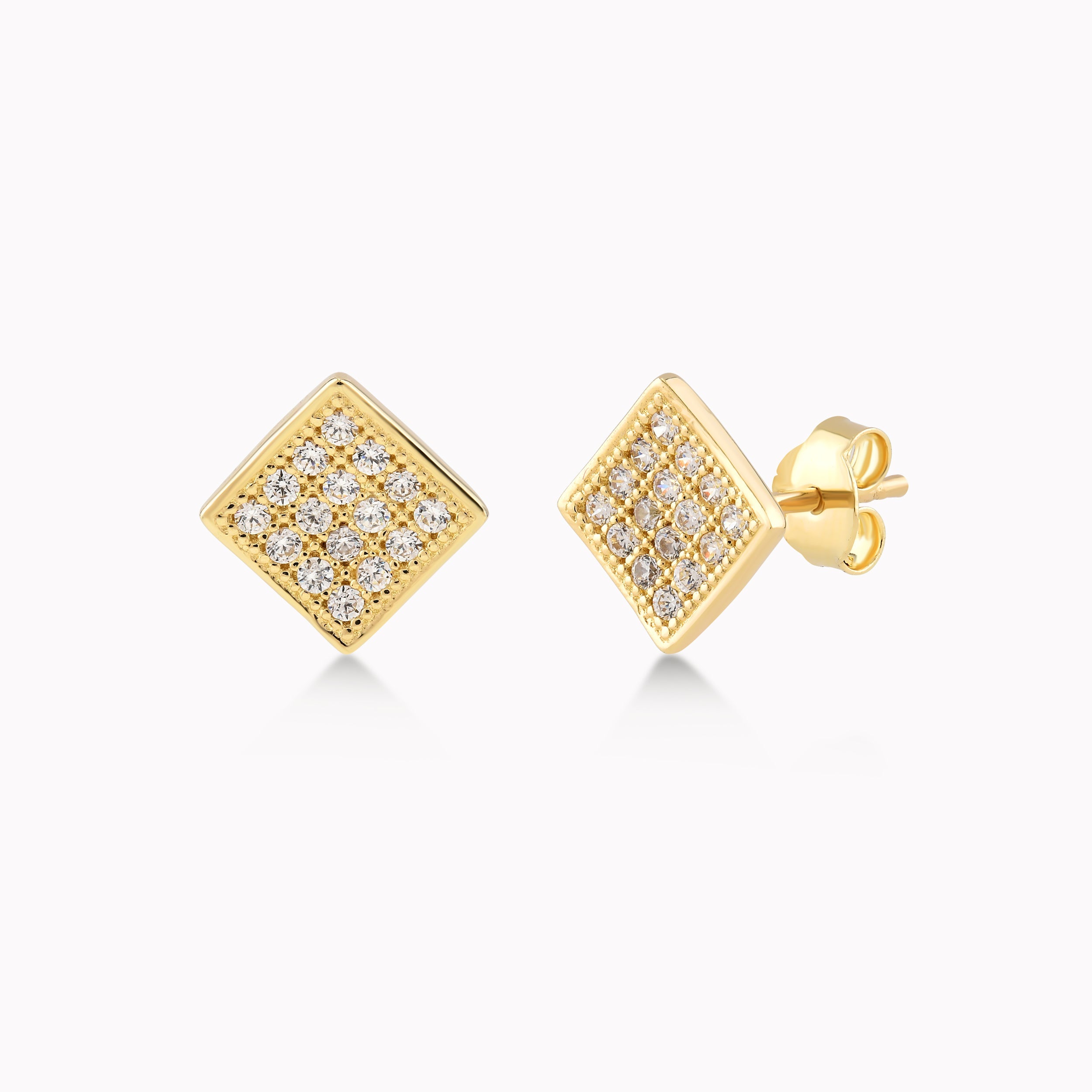 Yellow Gold 14K Earrings With White Zircon, Square 1.88gr