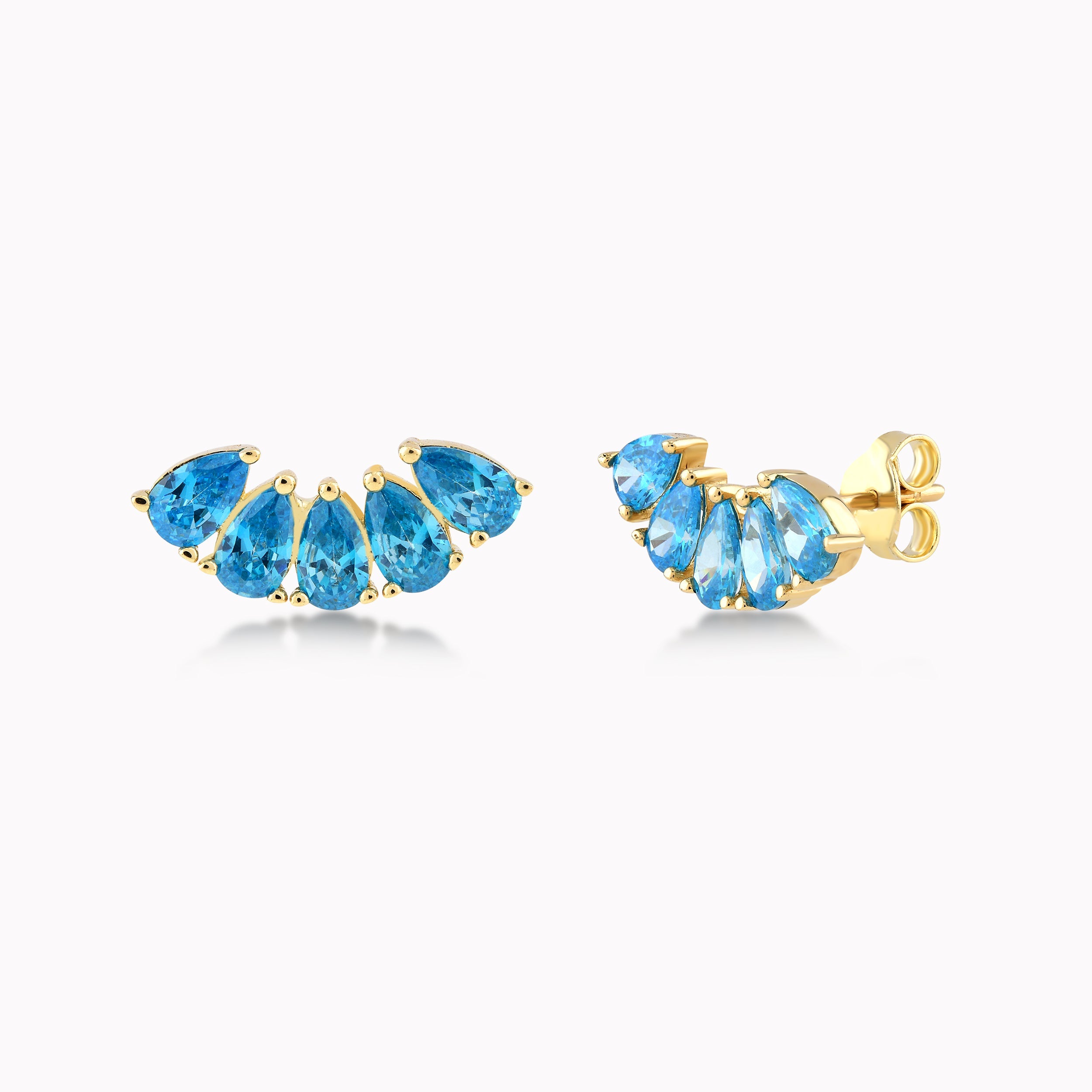 Yellow Gold 14K Earrings With Blue Zirconium 2.05gr