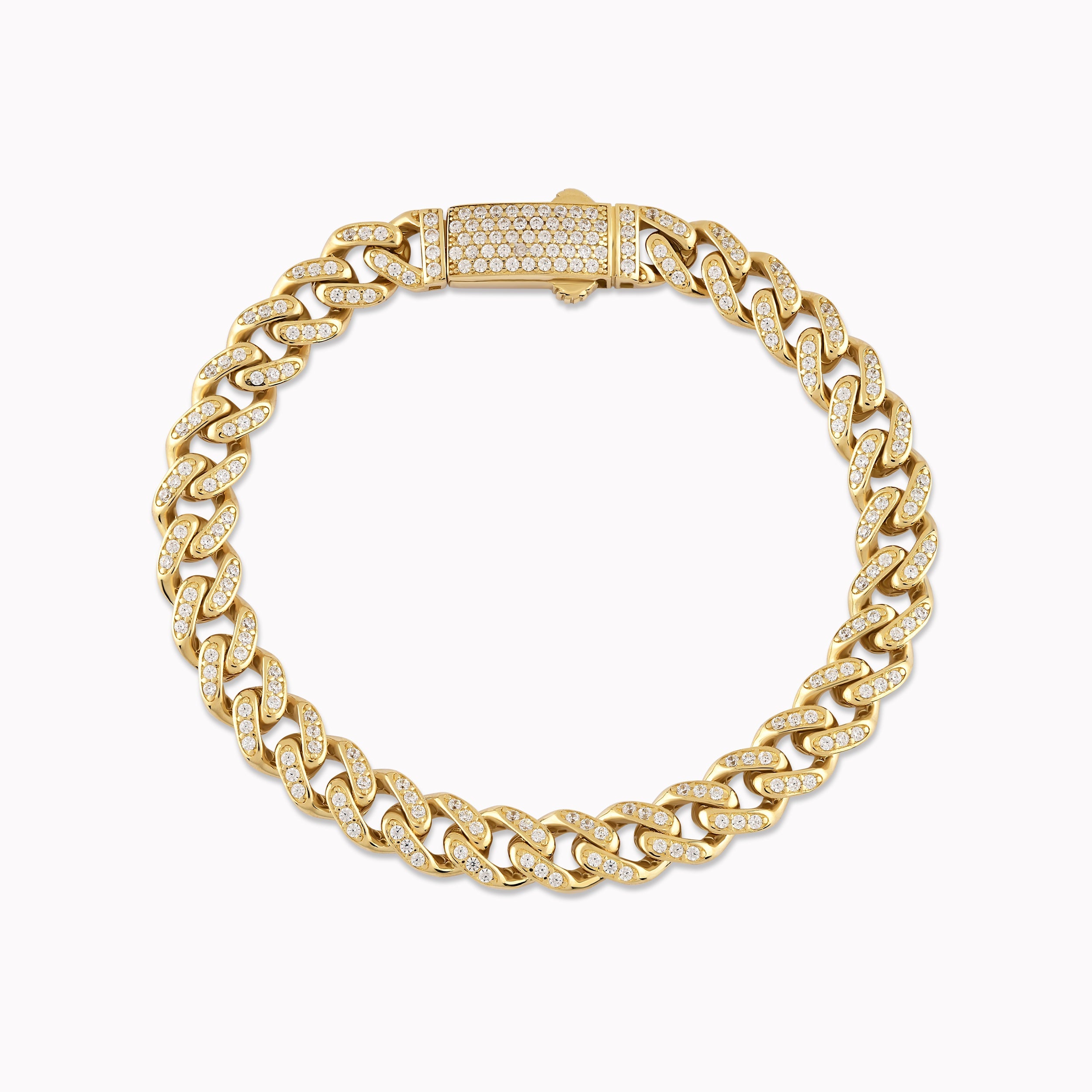 Cuban Yellow Gold 14K Bracelet with White Zirconium 10.72gr