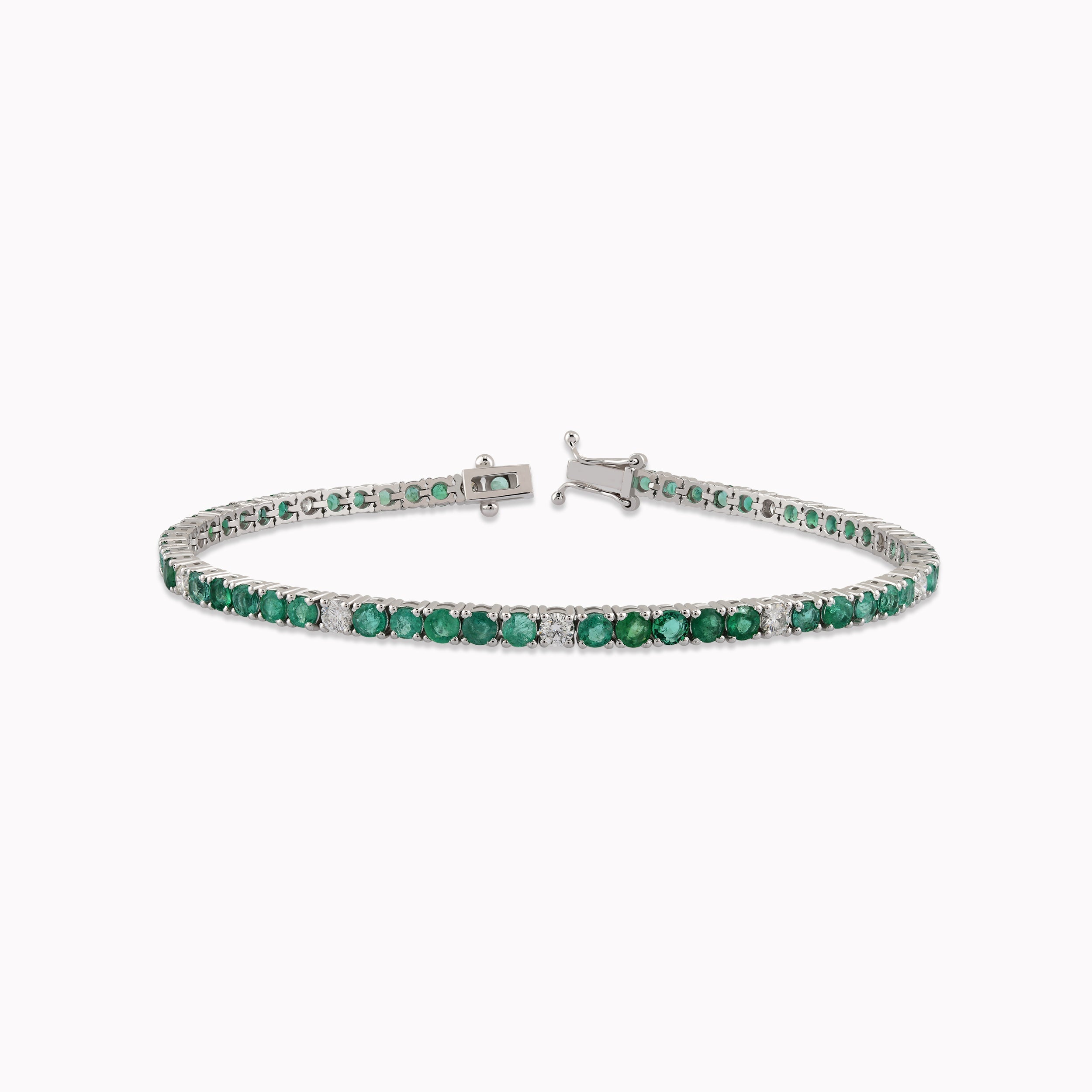 White Gold 14K Tennis Bracelet with Diamonds and Emeralds 0.75ct