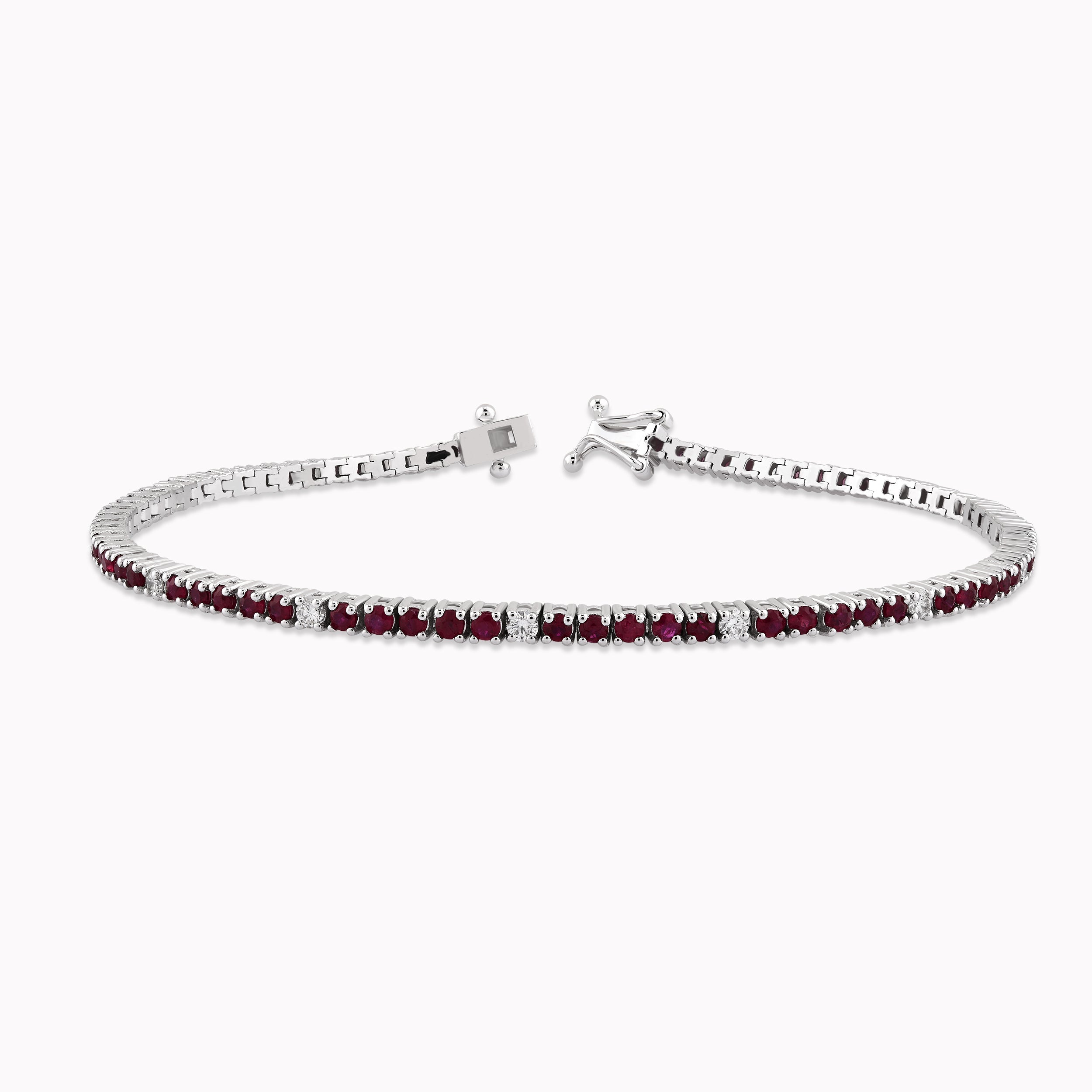 14K White Gold Tennis Bracelet with Diamonds and Rubies 0.41ct