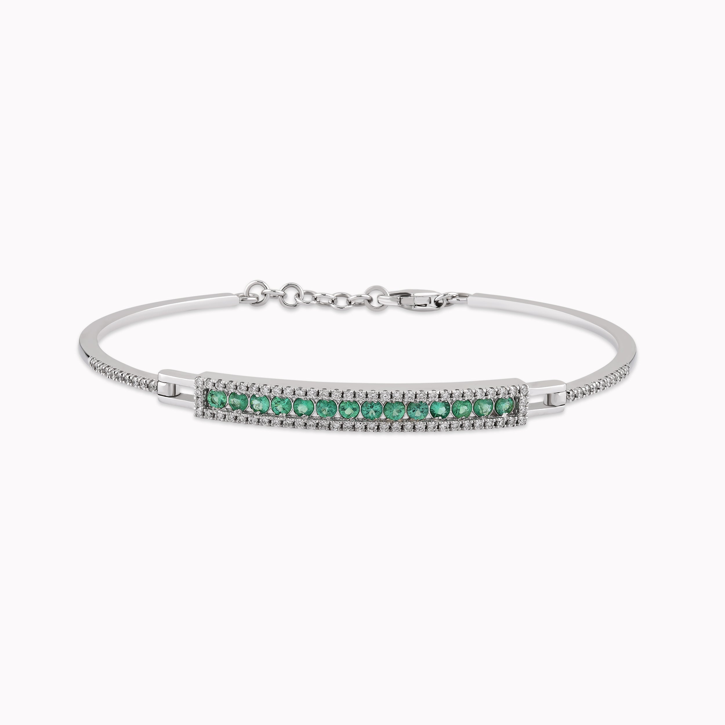14K Gold White Bracelet with Diamonds and Emeralds 0.26ct