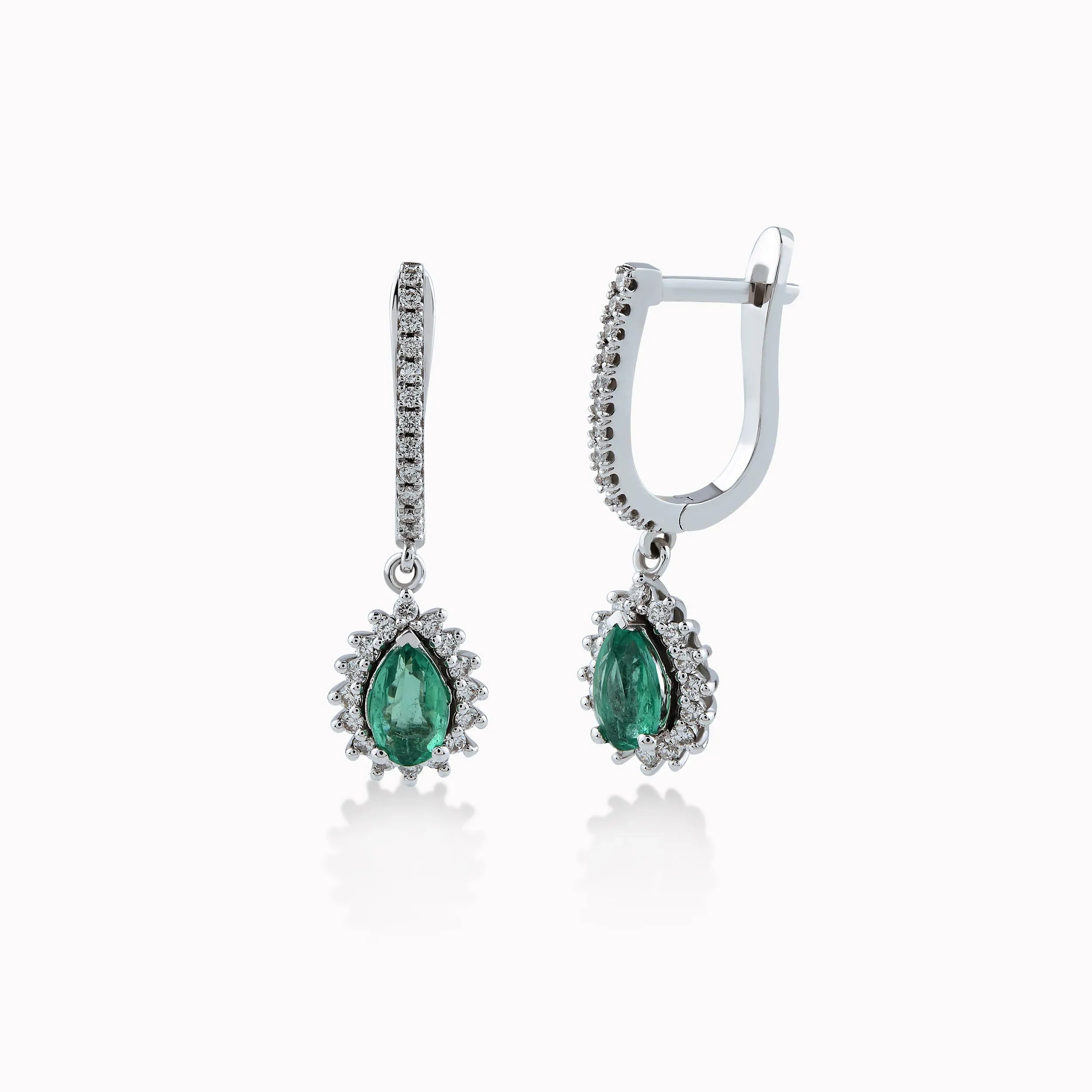 Cercei aur alb 14k cu diamante 0.35ct si smarald 0.72ct