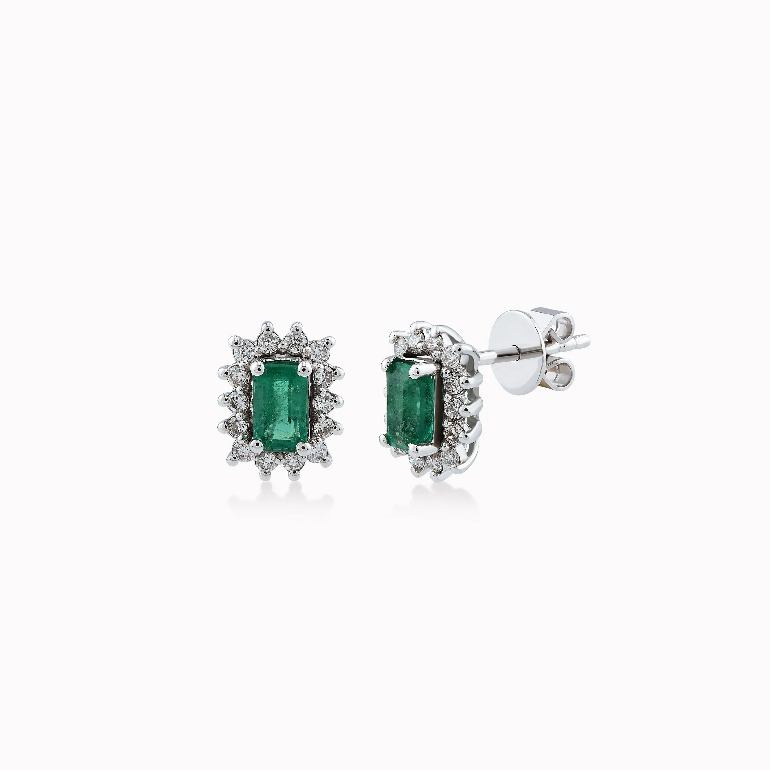Cercei aur alb 14k cu diamante 0.23ct si smarald 0.64ct