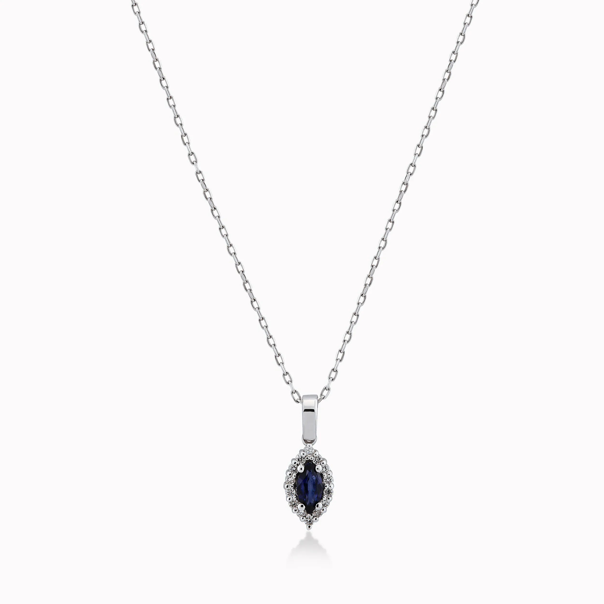 Chain with Pendant White Gold 14K with Diamonds 0.13ct and Sapphire 0.19ct