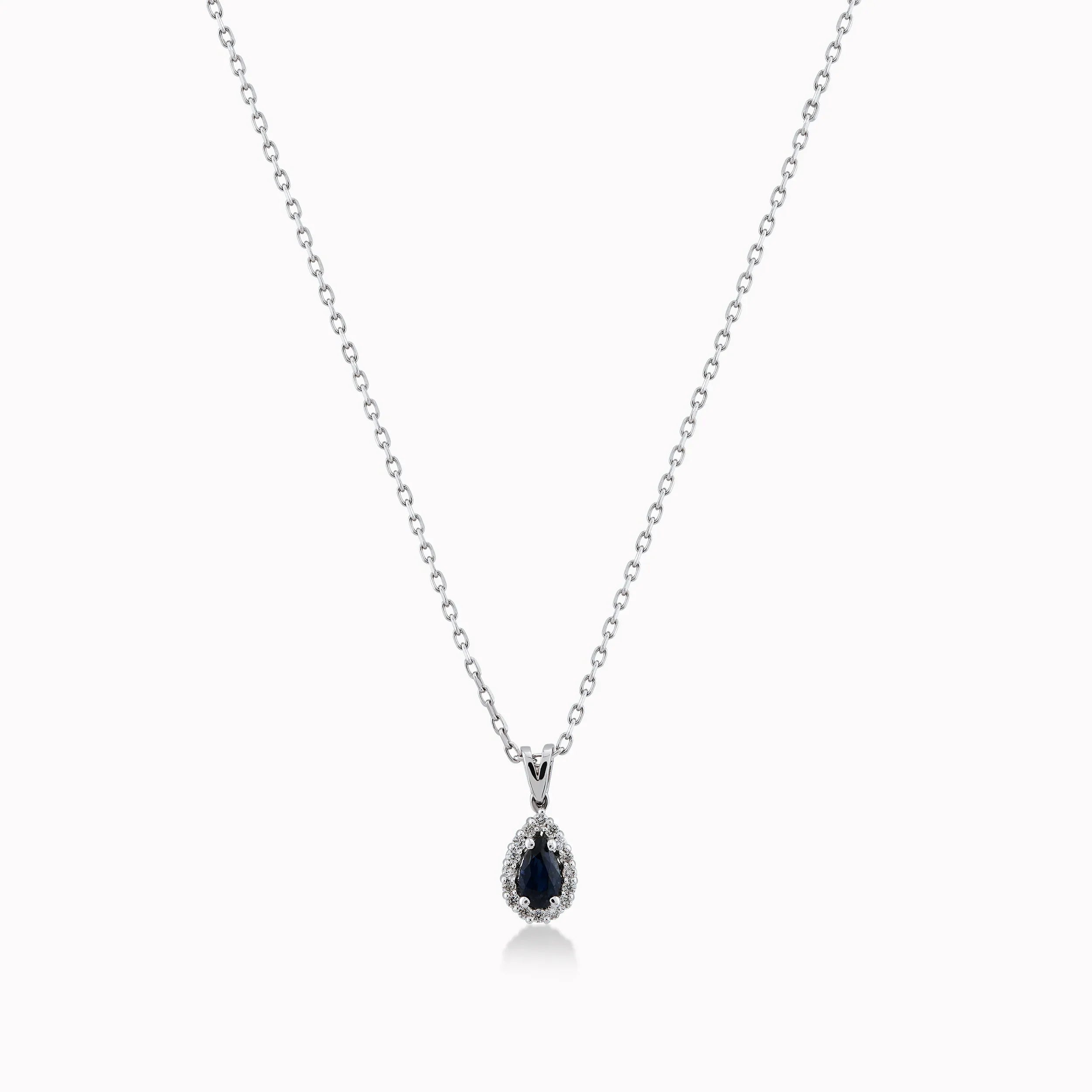 White Gold 14K Chain with Pendant with Diamonds 0.07ct and Sapphire 0.27ct