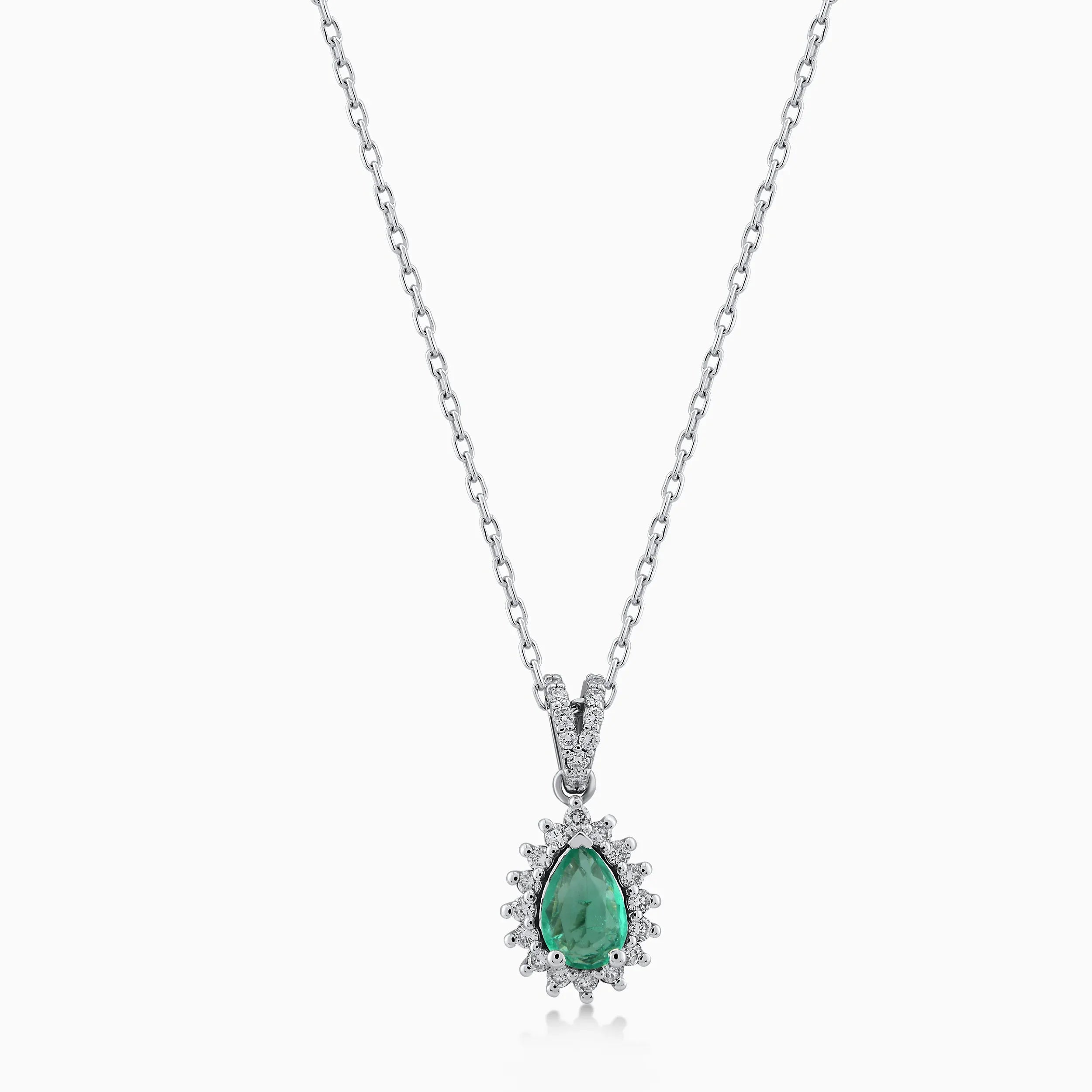 White Gold 14K Chain with Pendant with Diamonds 0.19ct and Emerald 0.37ct