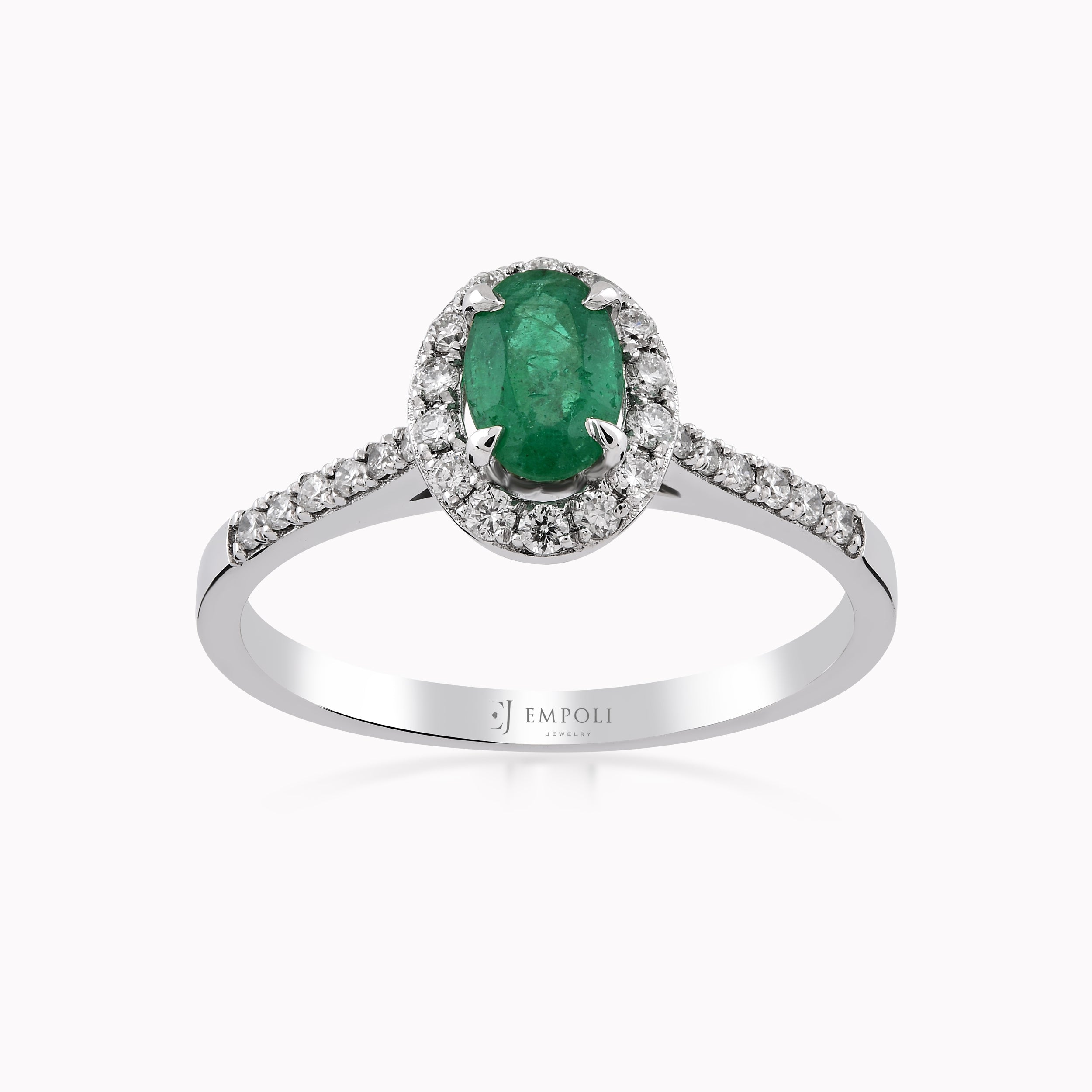 White Gold Ring 14K With Diamonds And Emerald 0.24ct