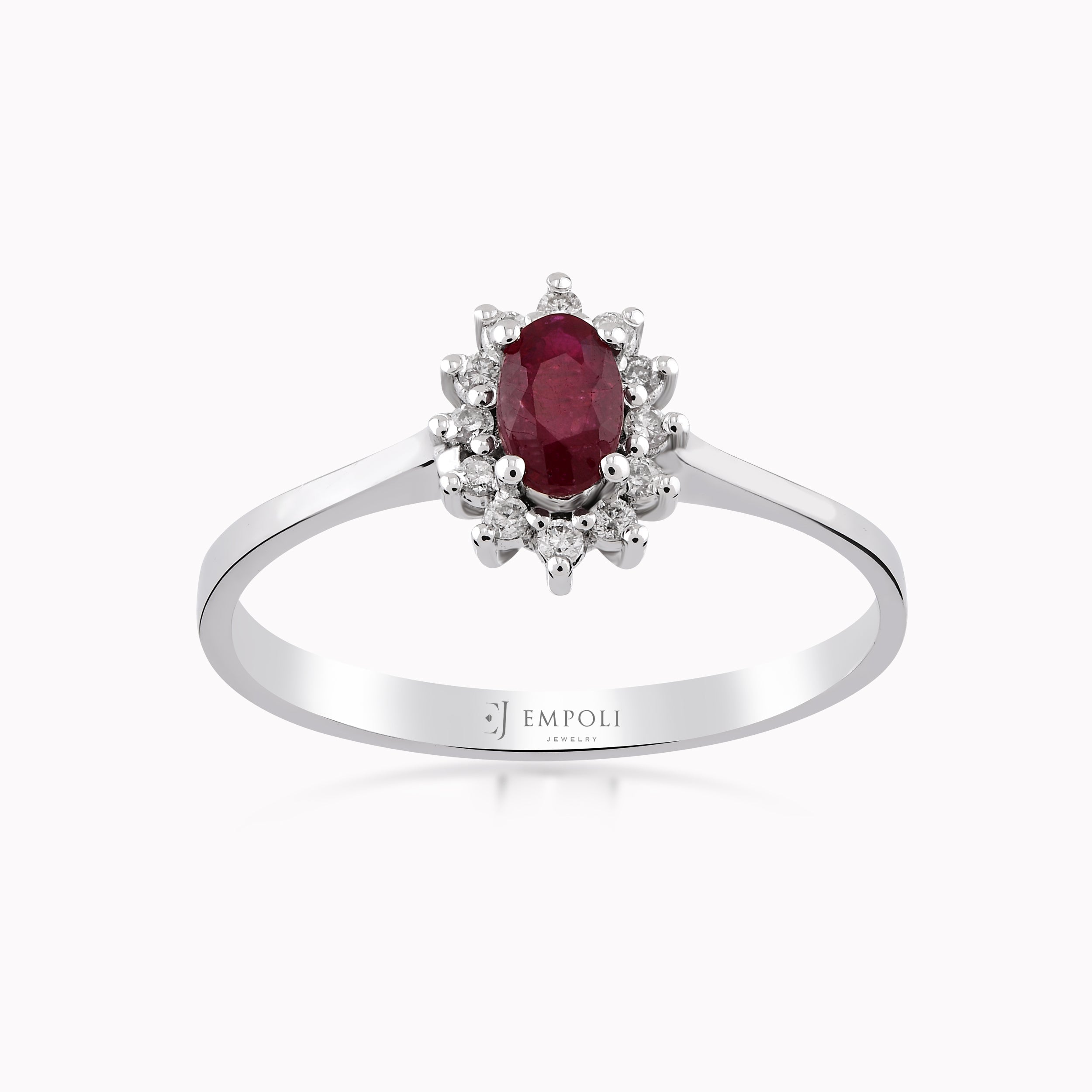 White Gold Ring 14K With Diamonds And Ruby 0.10ct