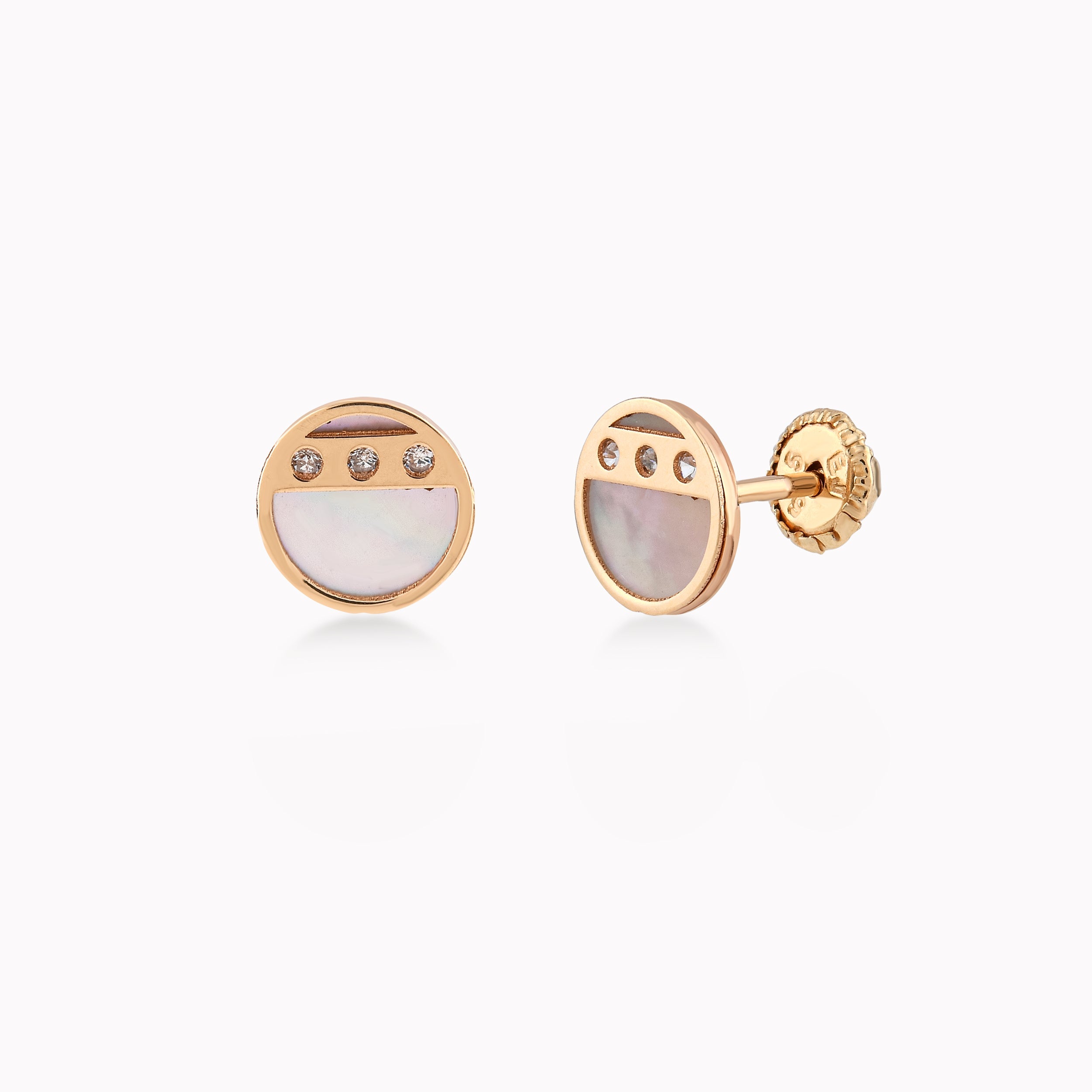 Yellow Gold 14k Earrings With Mother-of-Pearl And Zirconium, With Protection 0.42gr