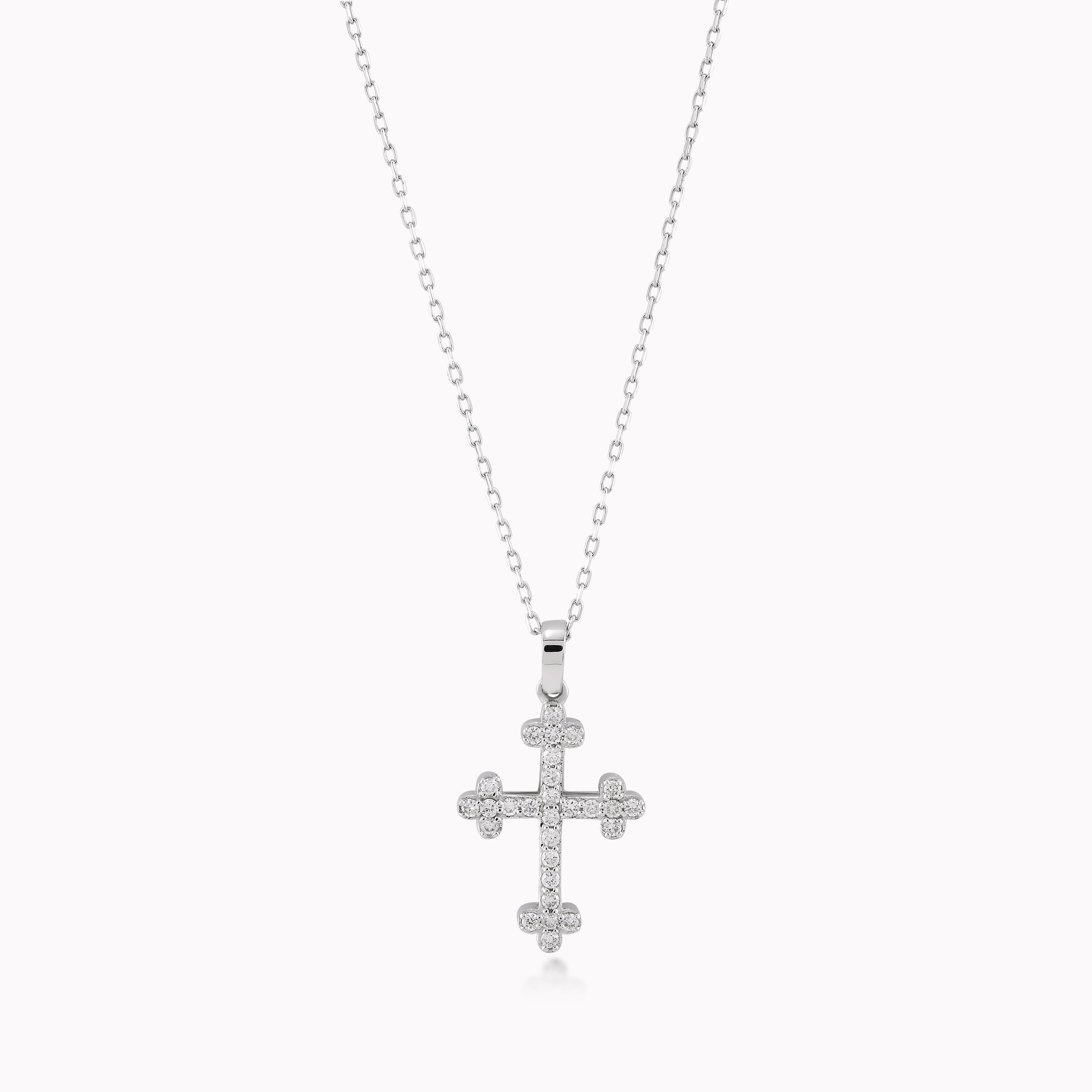 Chain with White Gold 14K Cross Pendant with Diamonds 0.16ct