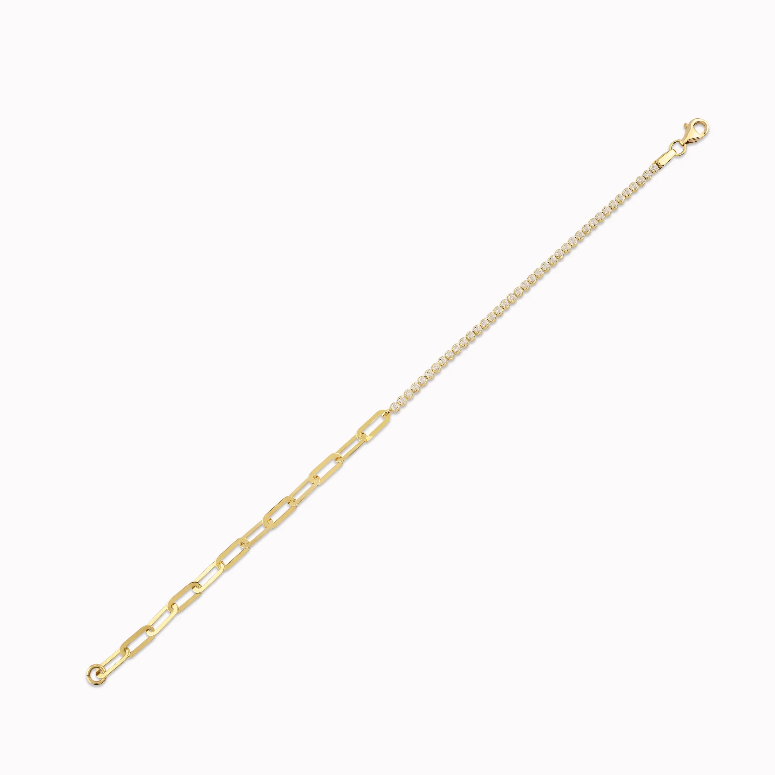 14K Yellow Gold Bracelet with White Zirconia Tennis and Links 2.44gr