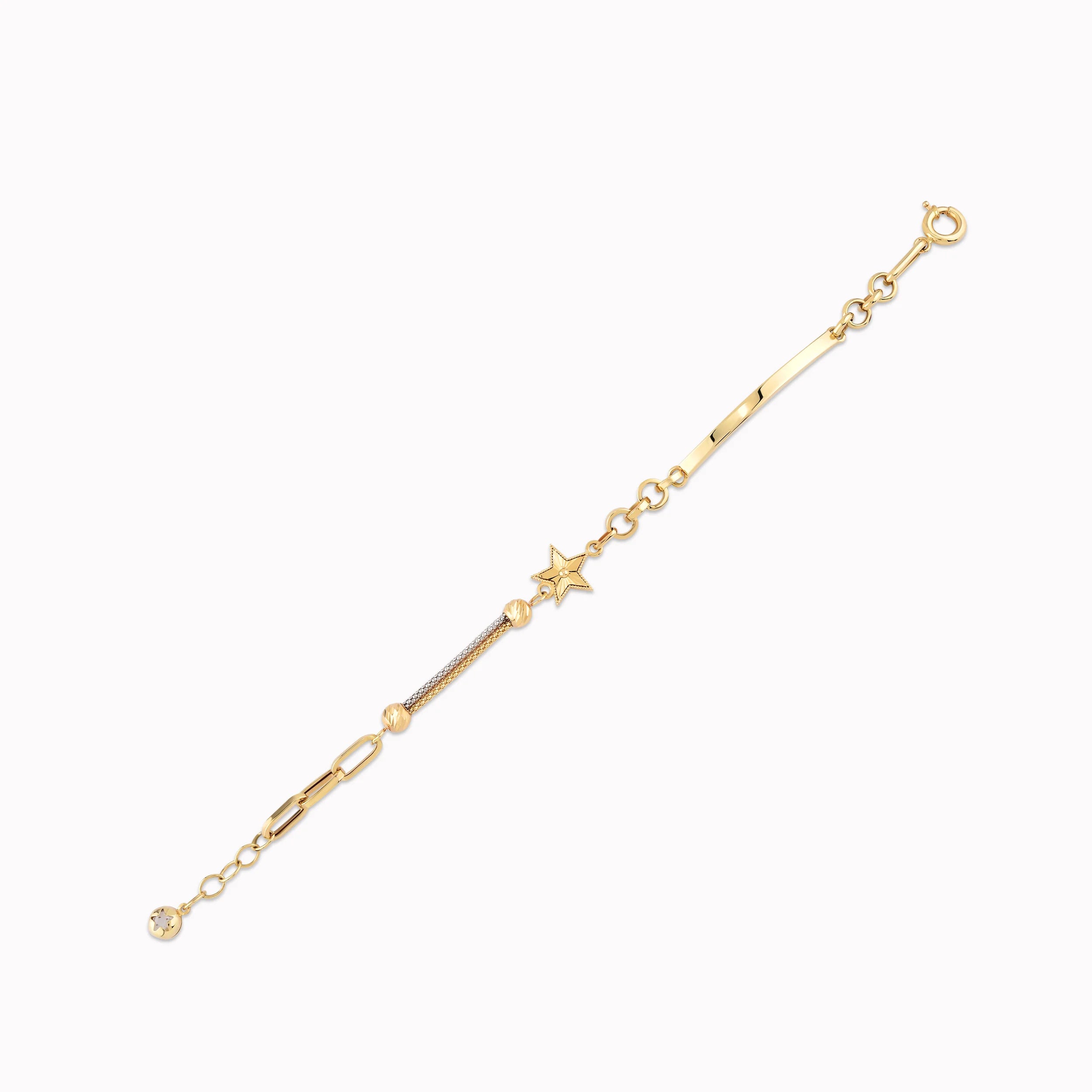 Yellow Gold 14K Bracelet Stylized with Star Chain and Links 4.82gr