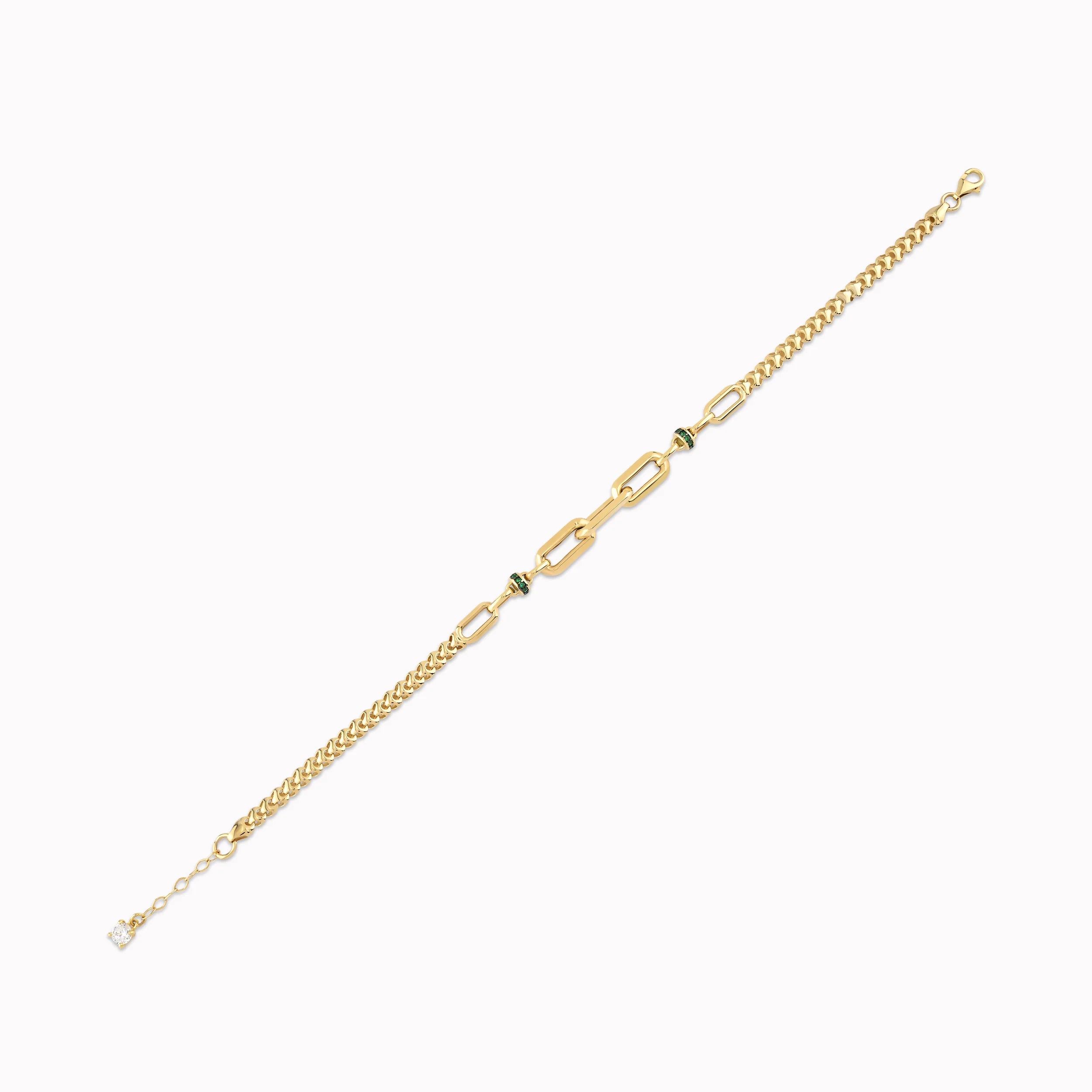 Yellow Gold 14K Bracelet Stylized with Green Zirconium 5.66gr