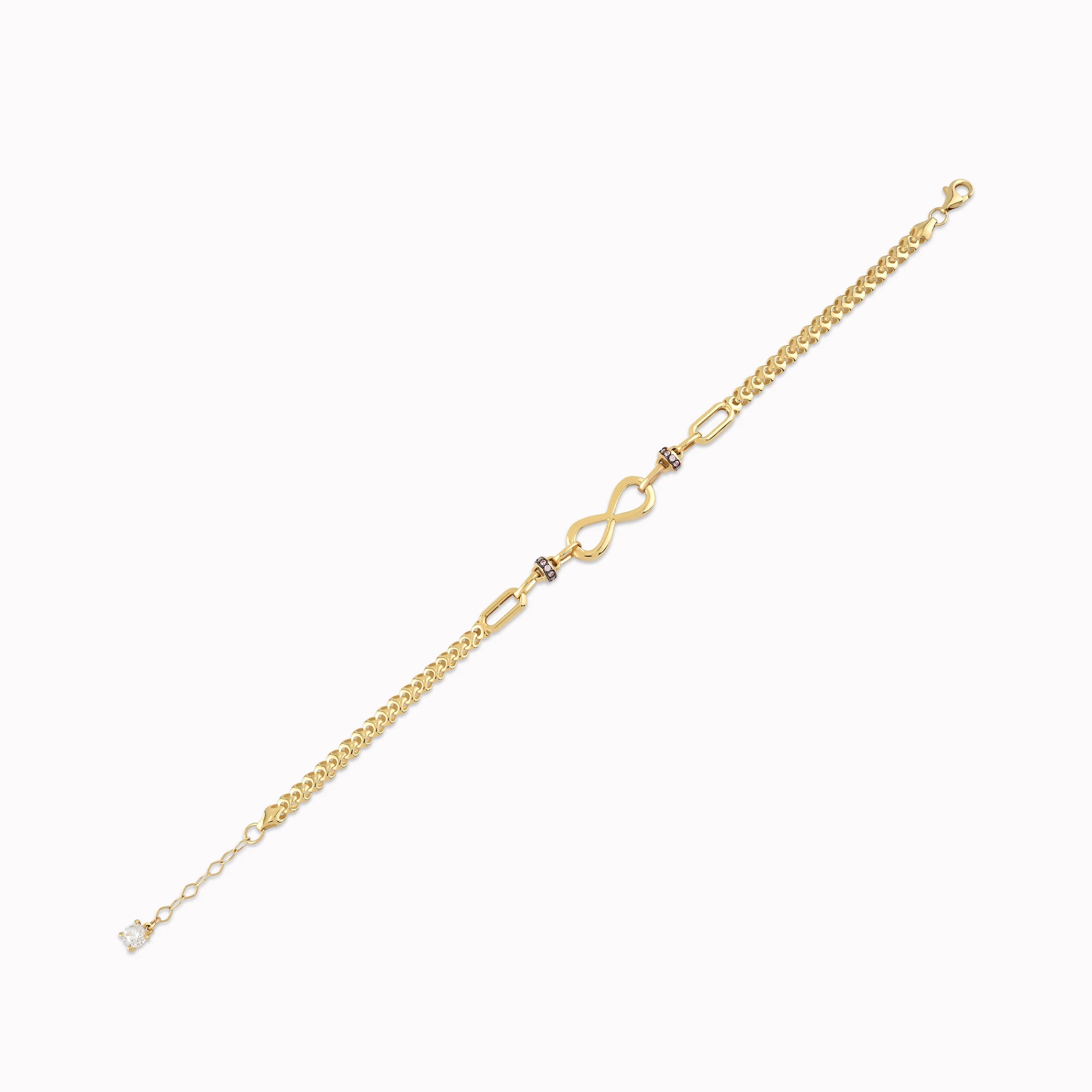 Yellow Gold 14K Bracelet Stylized with Purple Zirconium and Infinity 4.71gr