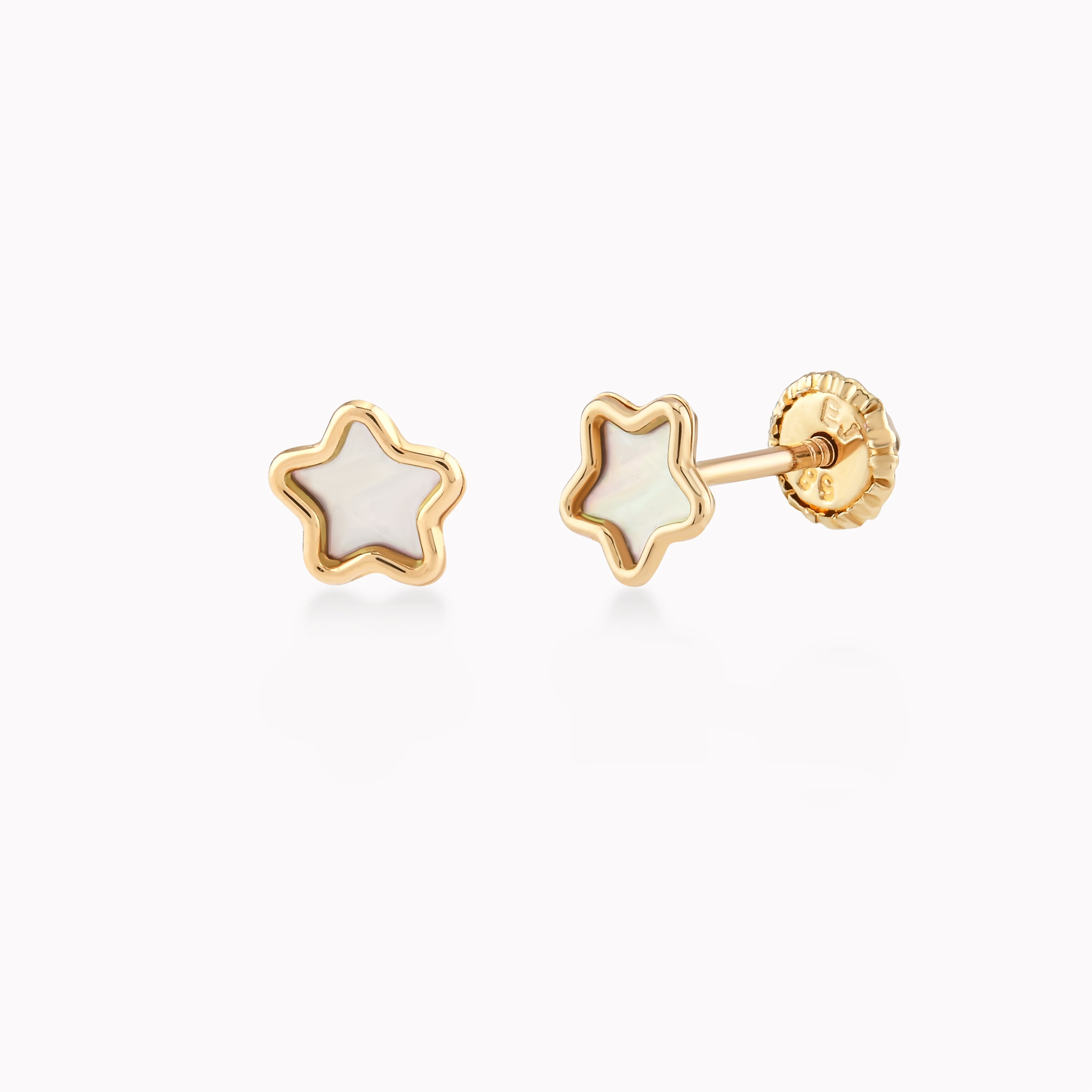 Yellow Gold 14k Earrings with Mother of Pearl, Star, Protection 0.27gr