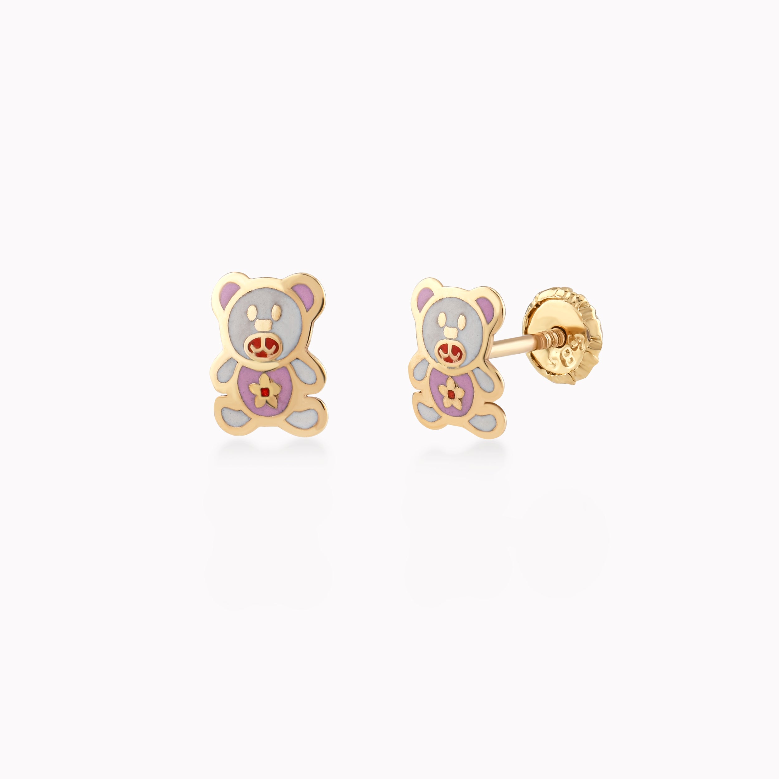 Yellow Gold 14k Earrings With Enamel, Bear, Protection 0.30gr