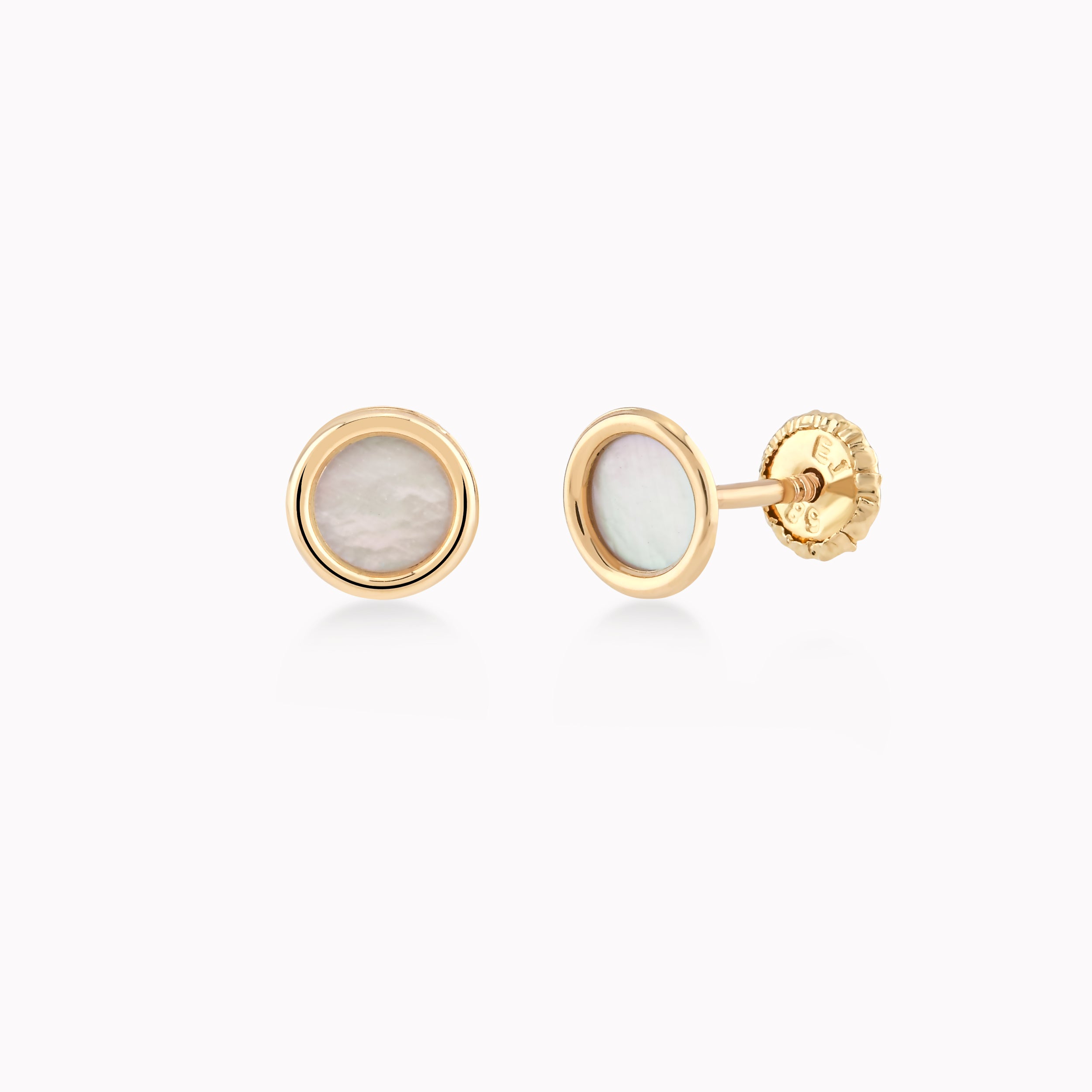 Yellow Gold 14k Earrings With Mother-of-Pearl With Protection 0.30gr