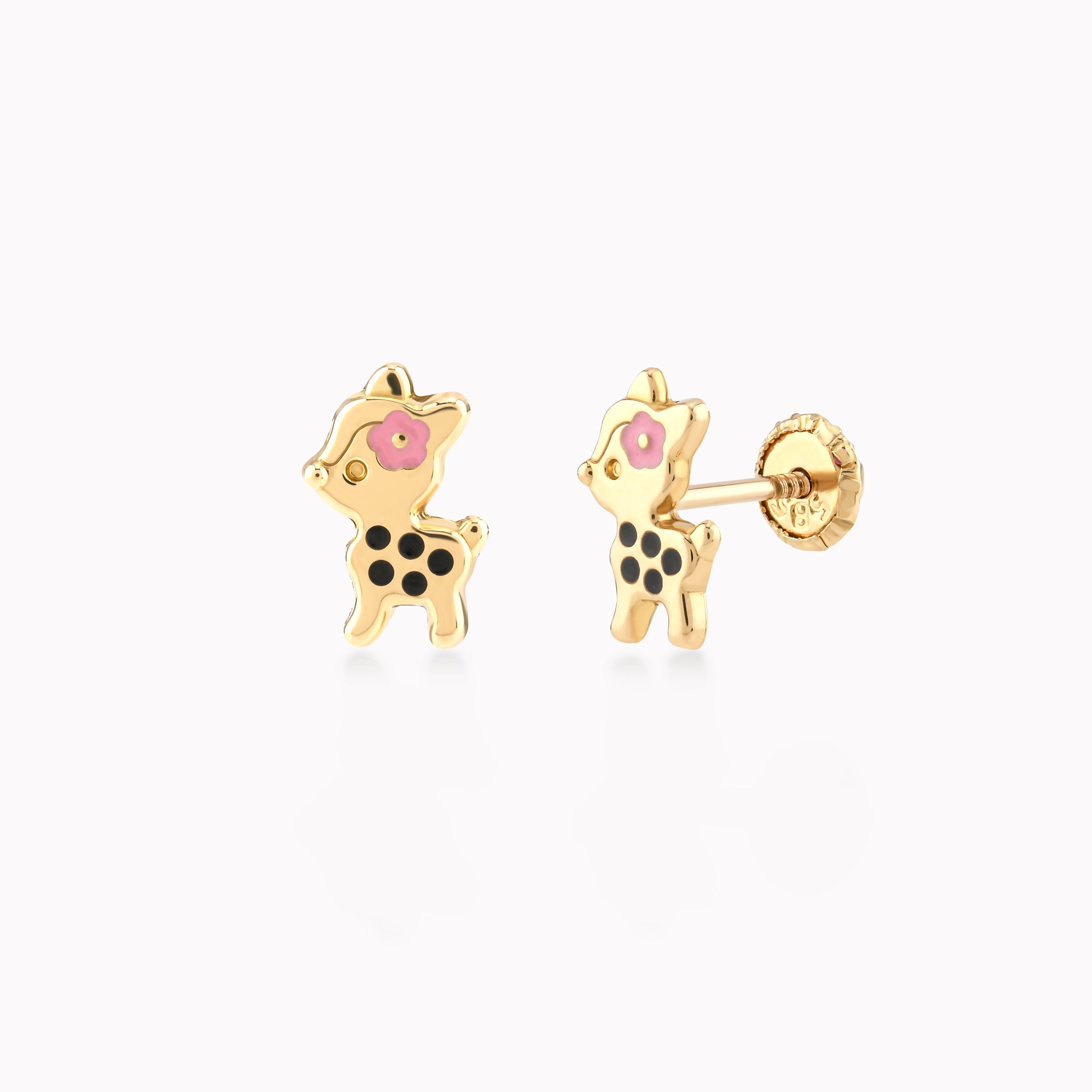 14k Yellow Gold Earrings With Enamel, Deer, Protection 0.34gr
