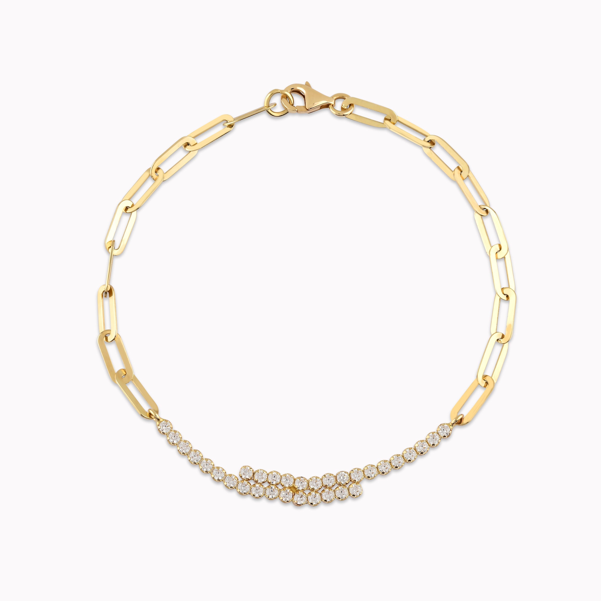 14K Yellow Gold Bracelet with White Zirconium and Links 3.12gr
