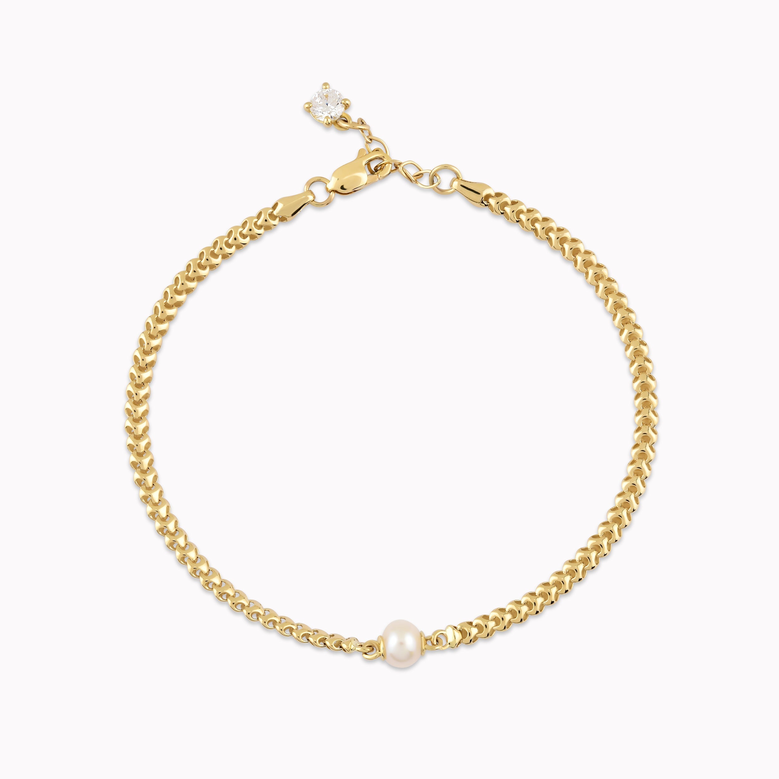Yellow Gold 14K Bracelet Stylized with Cultured Pearl and Chain 3.13gr