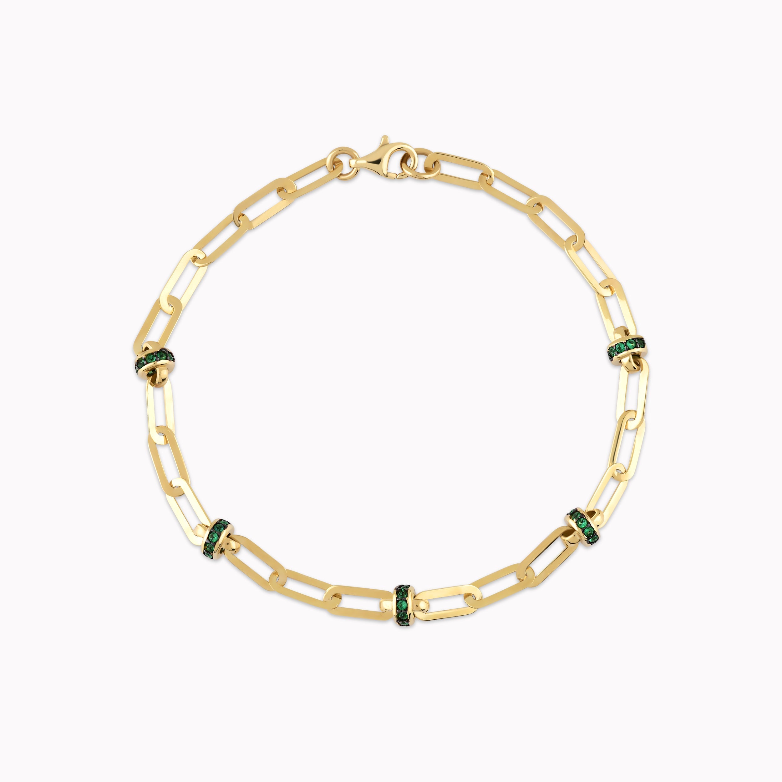 Yellow Gold 14K Bracelet Stylized with Green Zirconium 3.19gr