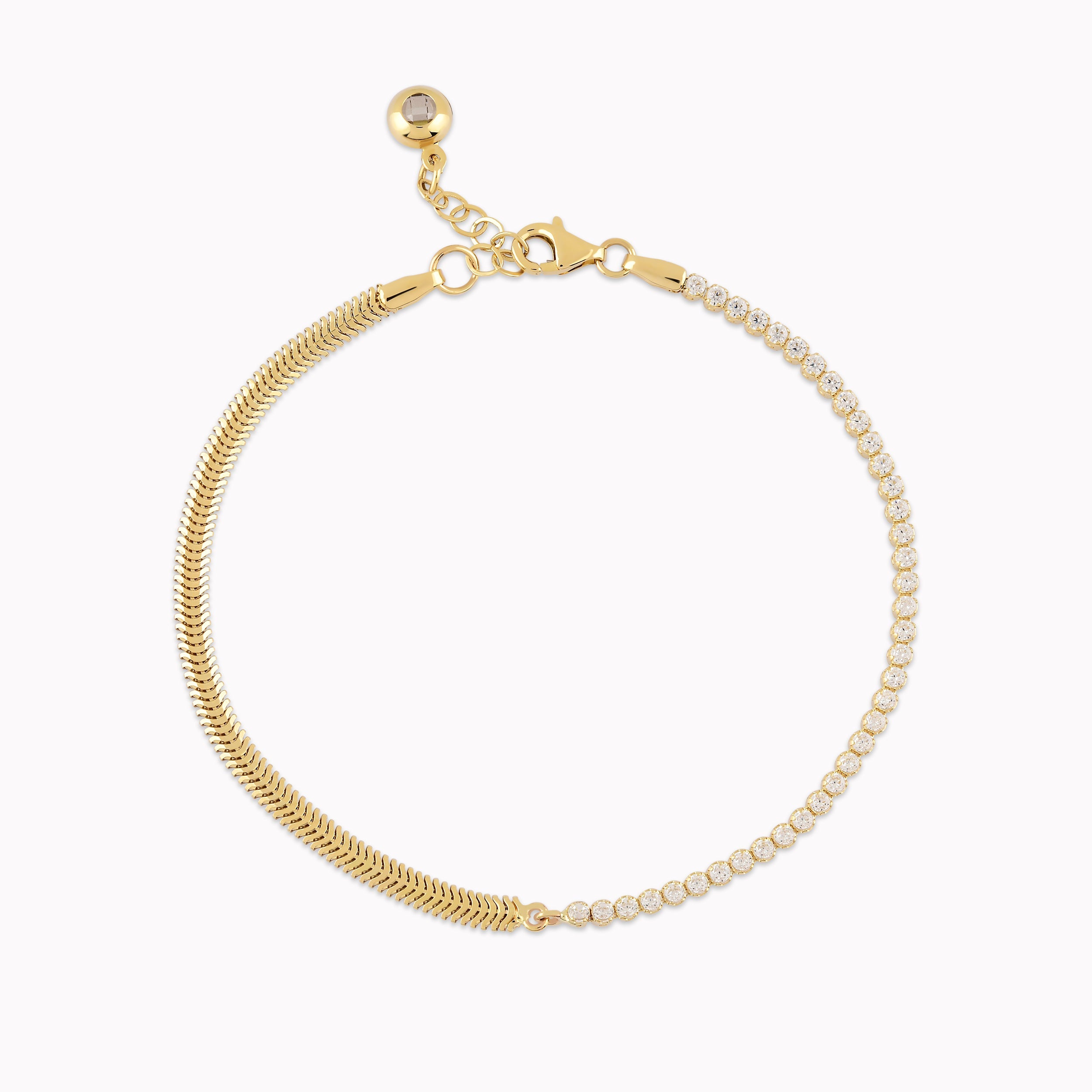 14K Yellow Gold Bracelet with White Zirconia Tennis and Chain 3.64gr