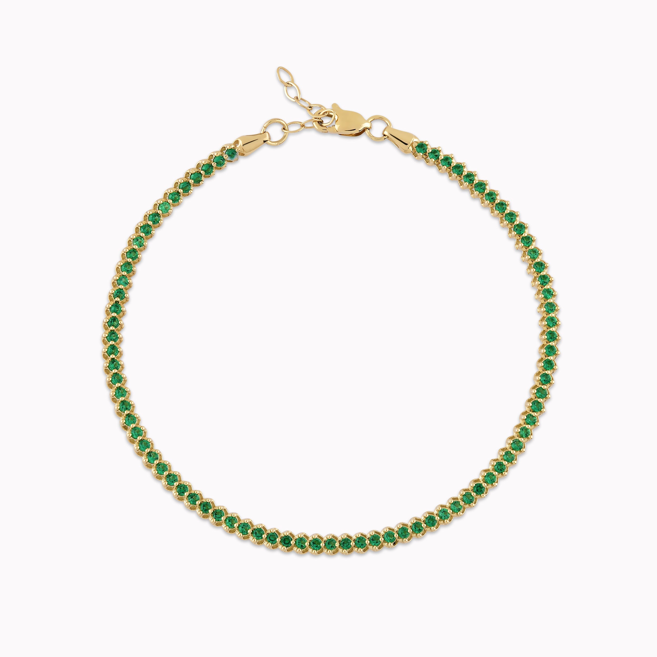 14K Yellow Gold Bracelet with Green Zirconia Tennis 3.96gr