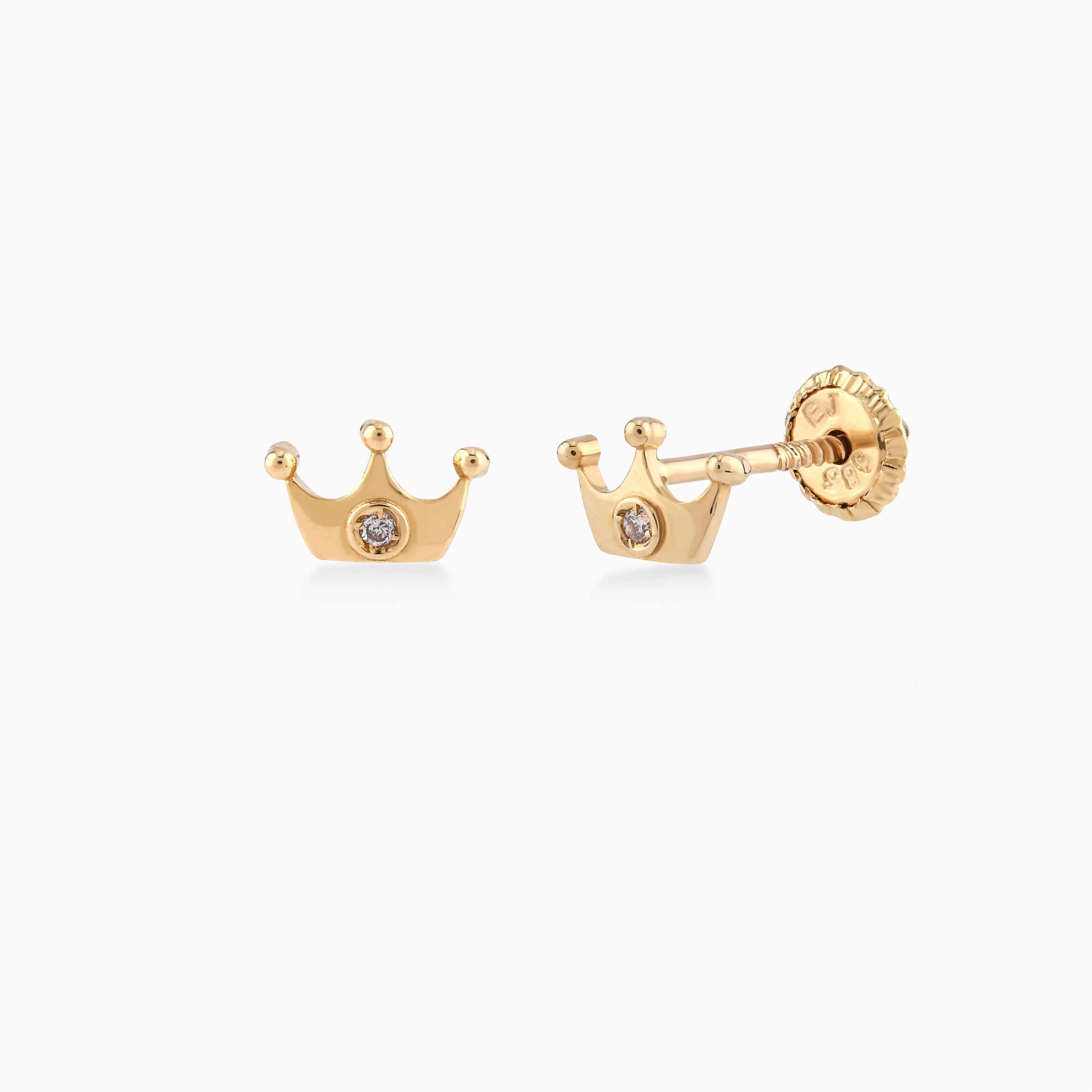 Yellow Gold 14k Earrings With Diamond, Crown, Protection 0.26gr
