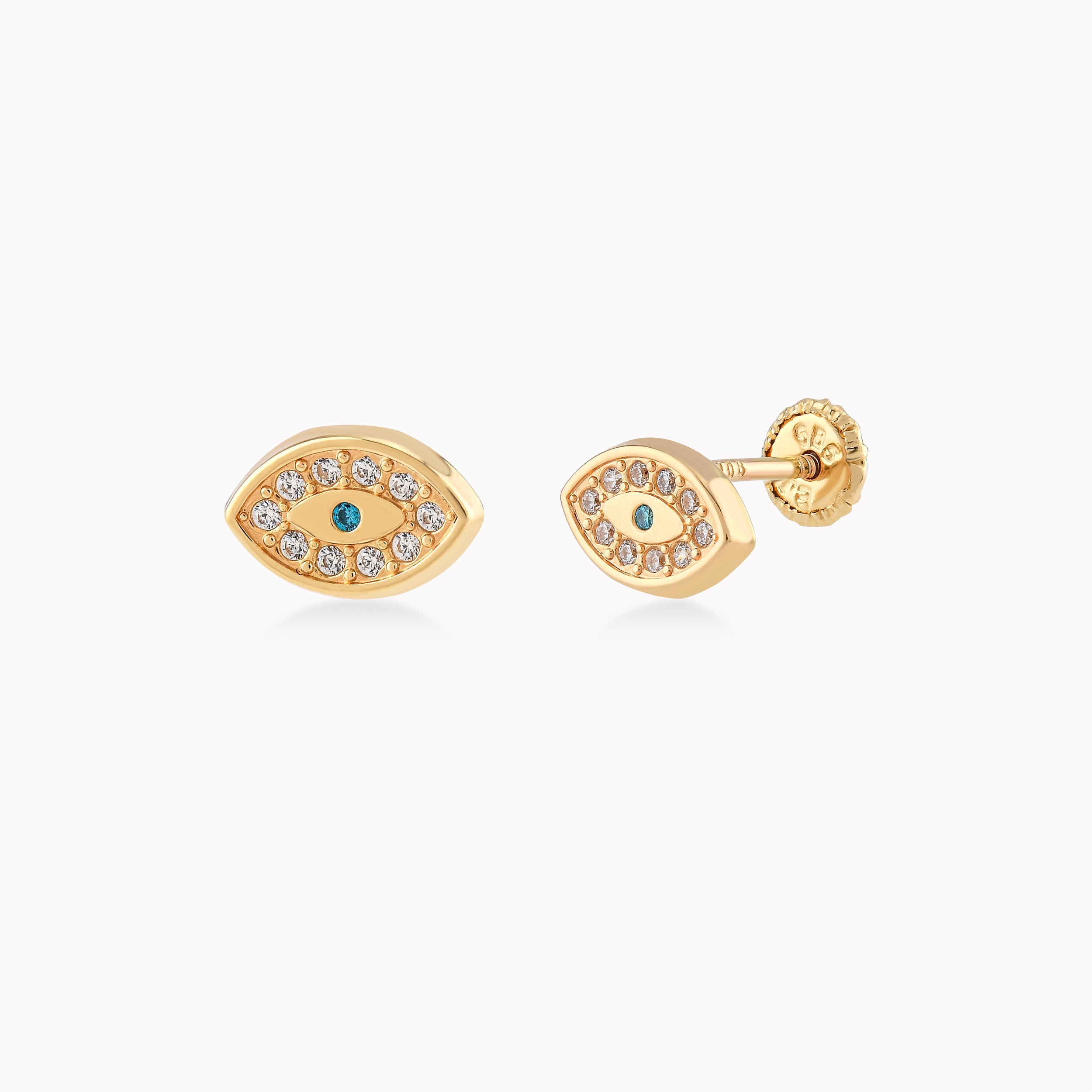 Yellow Gold 14k Earrings With Zirconium, Eye, Protection 0.33gr
