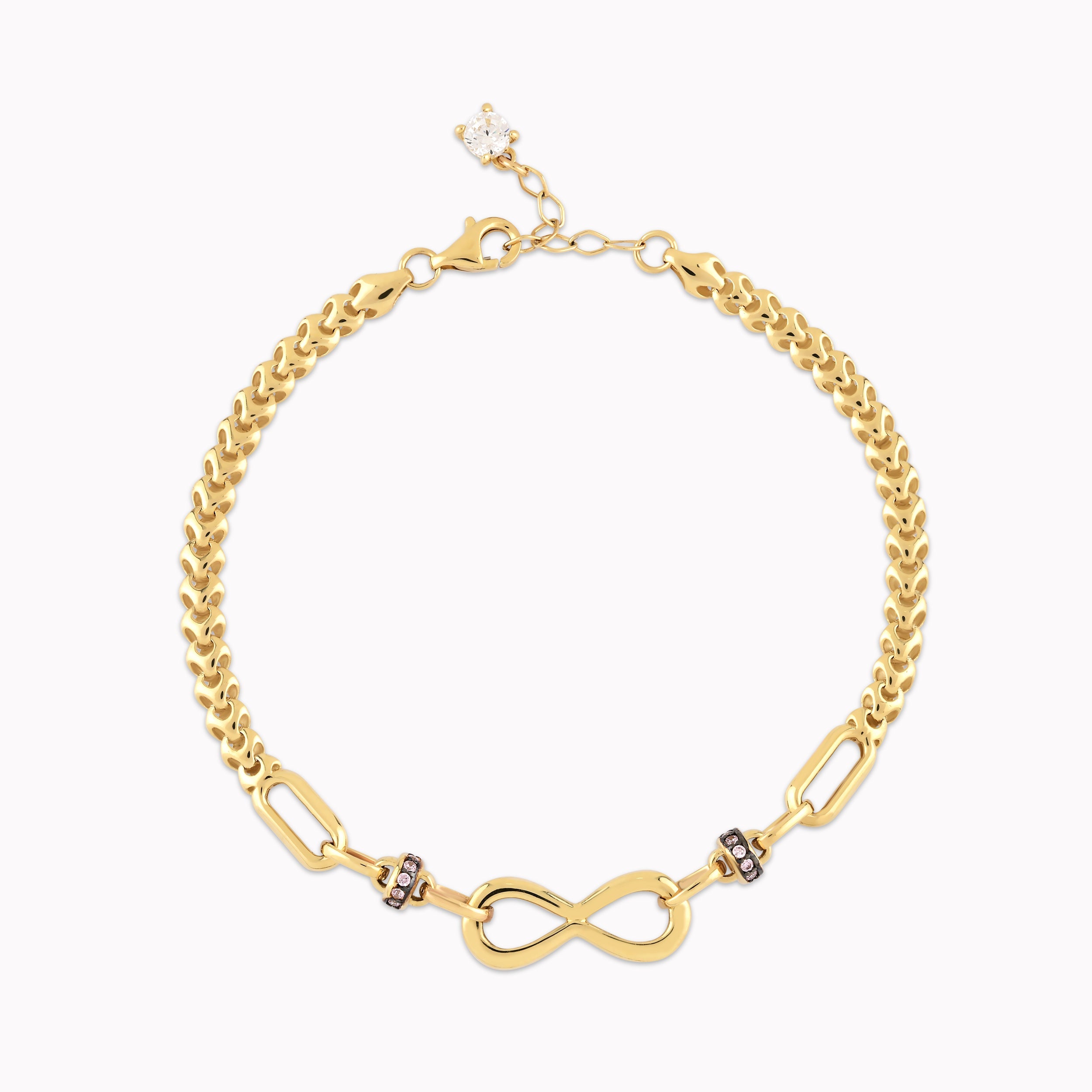 Yellow Gold 14K Bracelet Stylized with Purple Zirconium and Infinity 4.71gr