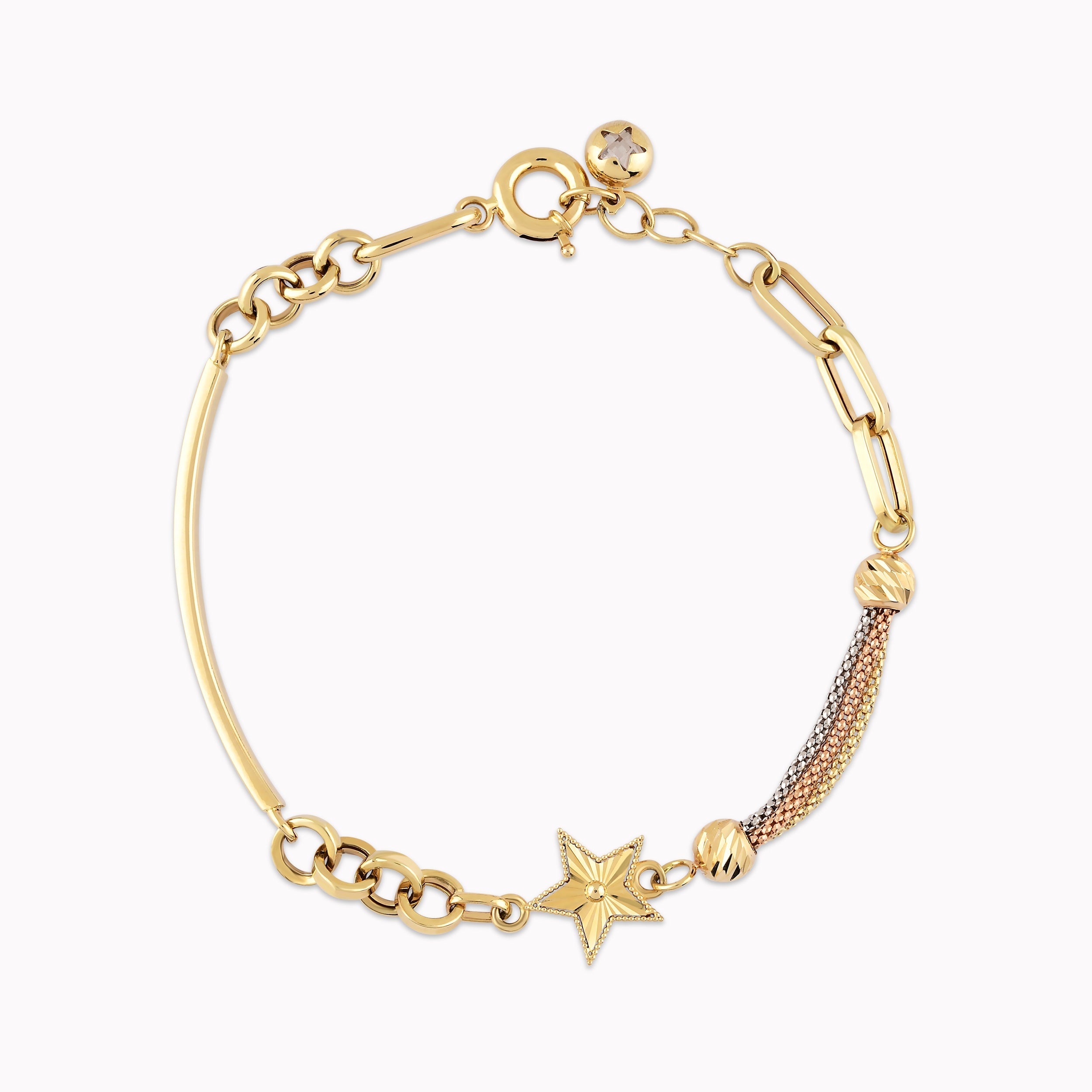 Yellow Gold 14K Bracelet Stylized with Star Chain and Links 4.82gr