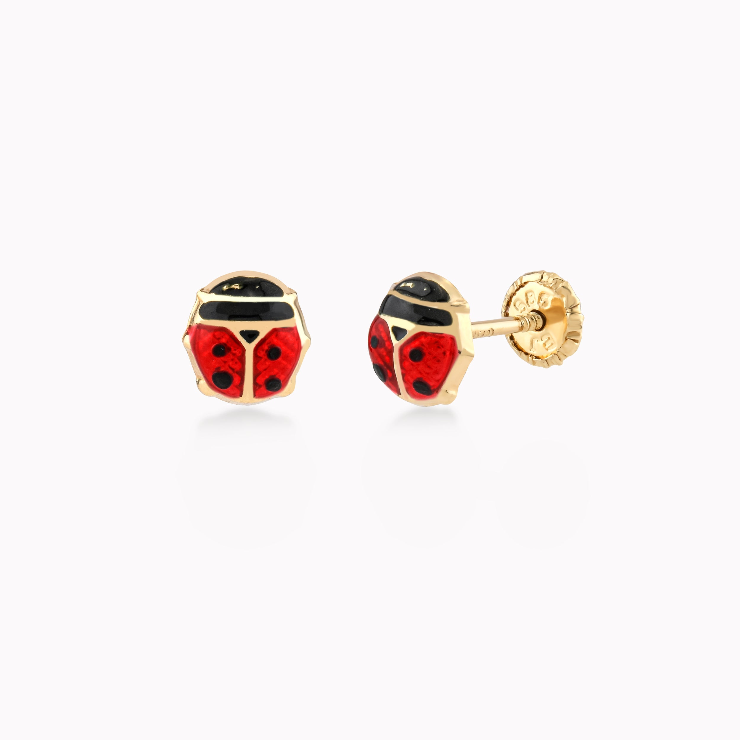 14k Yellow Gold Earrings With Enamel, Ladybugs, Protection 0.28gr