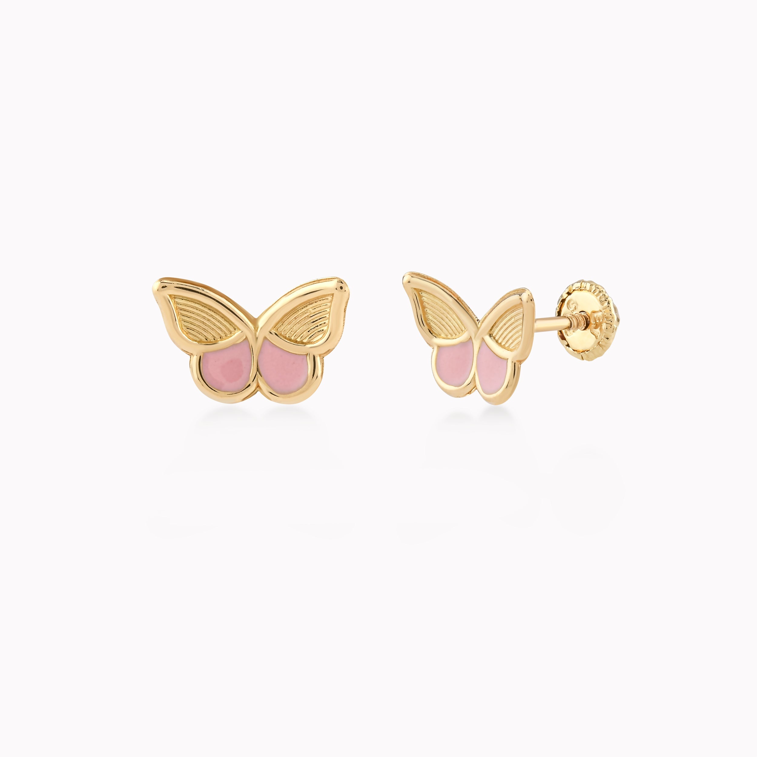 14k Yellow Gold Earrings With Enamel, Butterfly, Protection 0.36gr