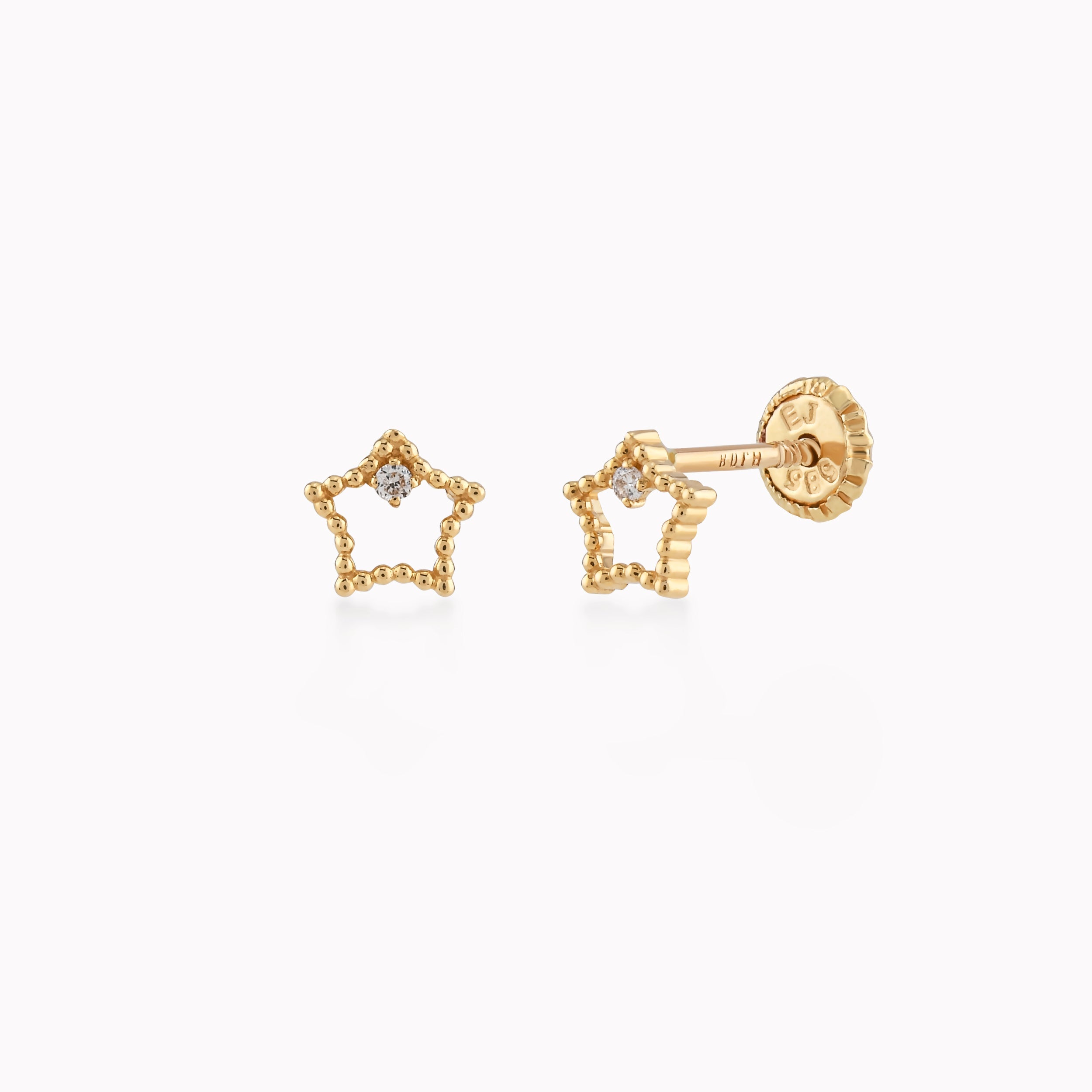 14k Yellow Gold Earrings With Diamond, Stars 0.24gr