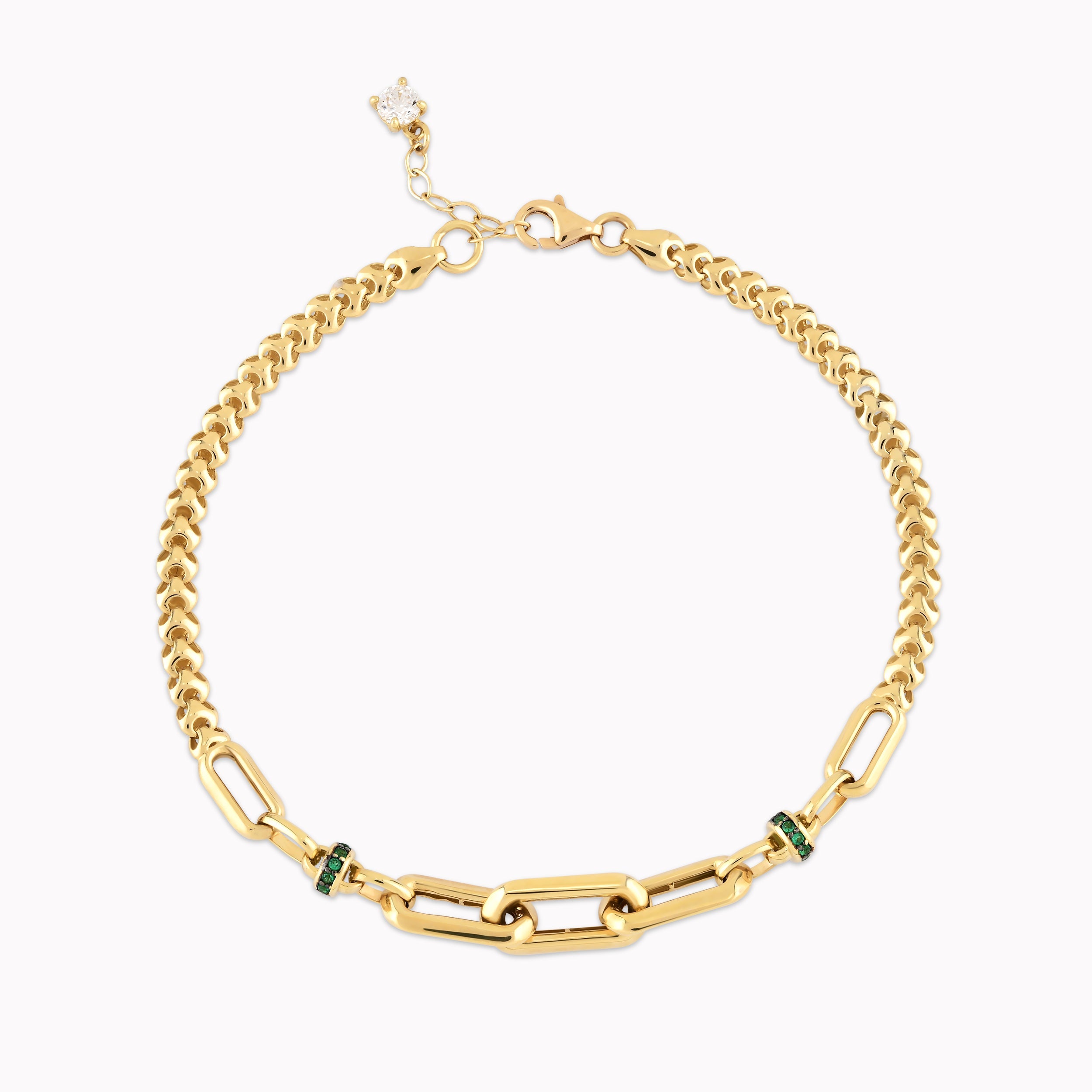 Yellow Gold 14K Bracelet Stylized with Green Zirconium 5.66gr