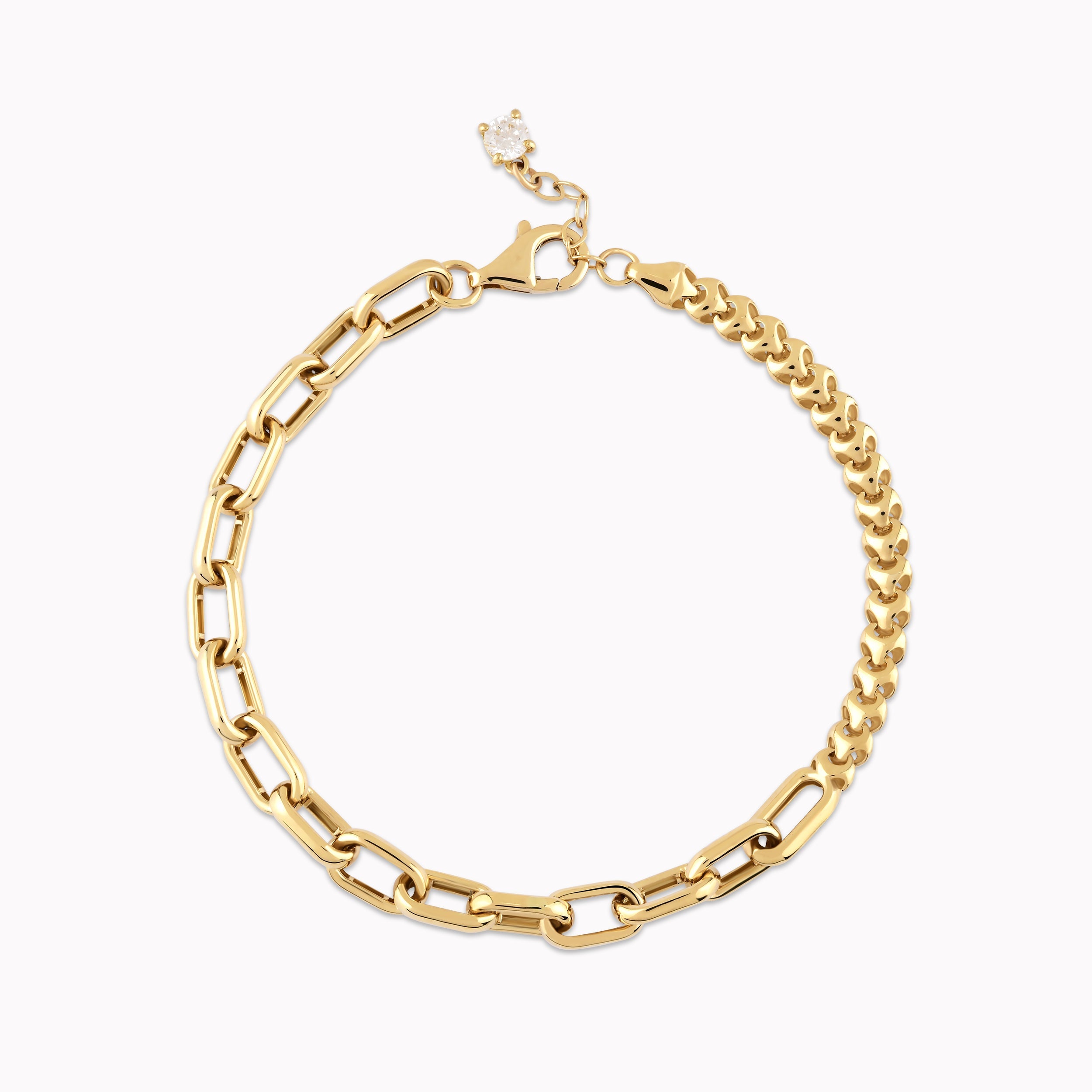 14K Yellow Gold Bracelet with White Zirconium Chain and Links 6.47gr