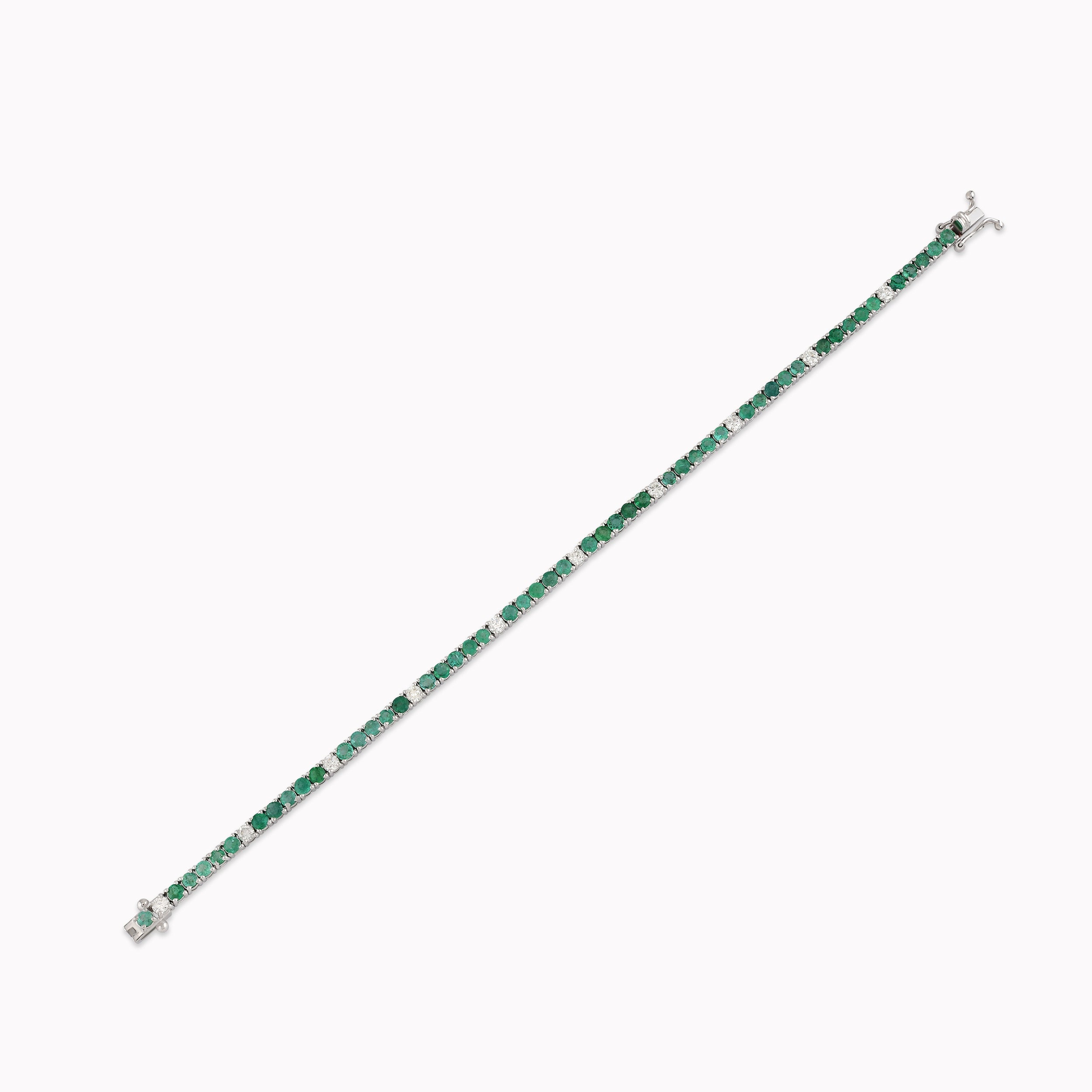 White Gold 14K Tennis Bracelet with Diamonds and Emeralds 0.75ct