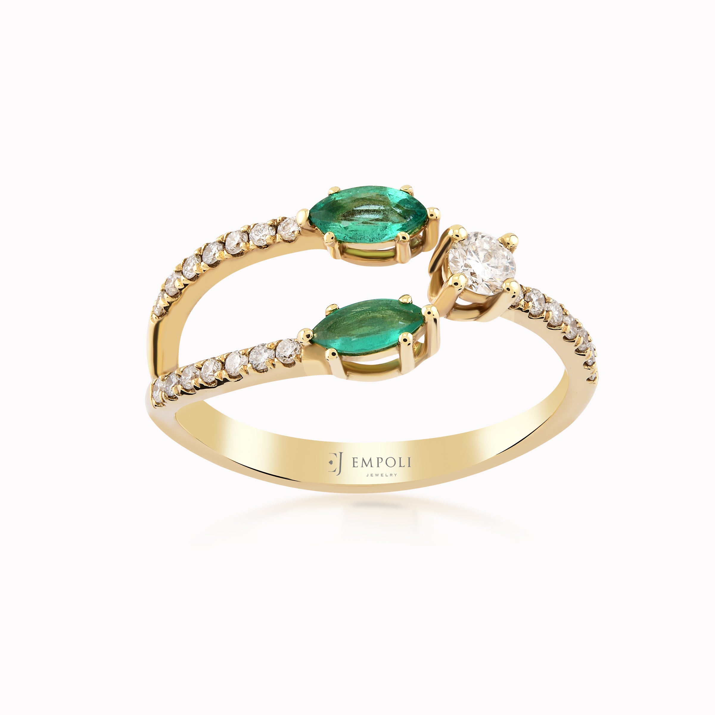 Yellow Gold 14K Ring With Diamonds And Emeralds 0.25ct