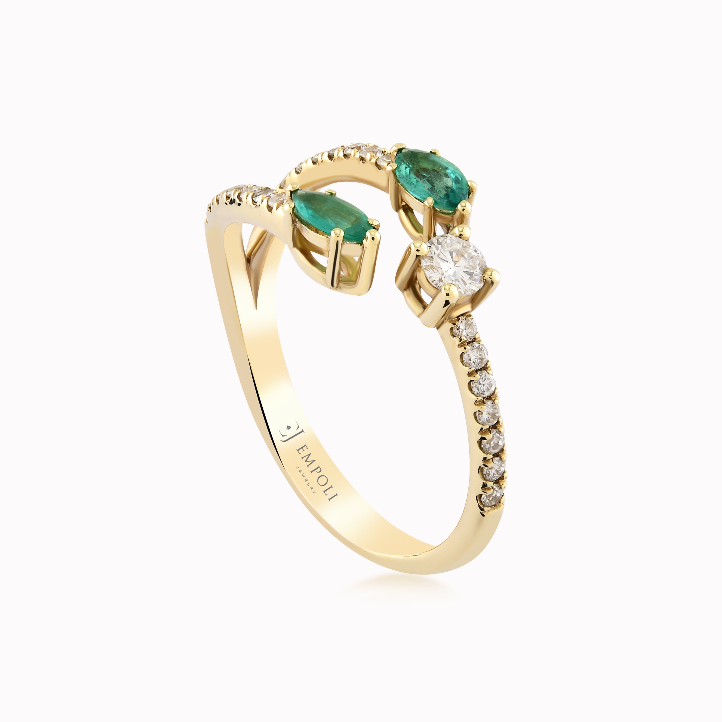 Yellow Gold 14K Ring With Diamonds And Emeralds 0.25ct