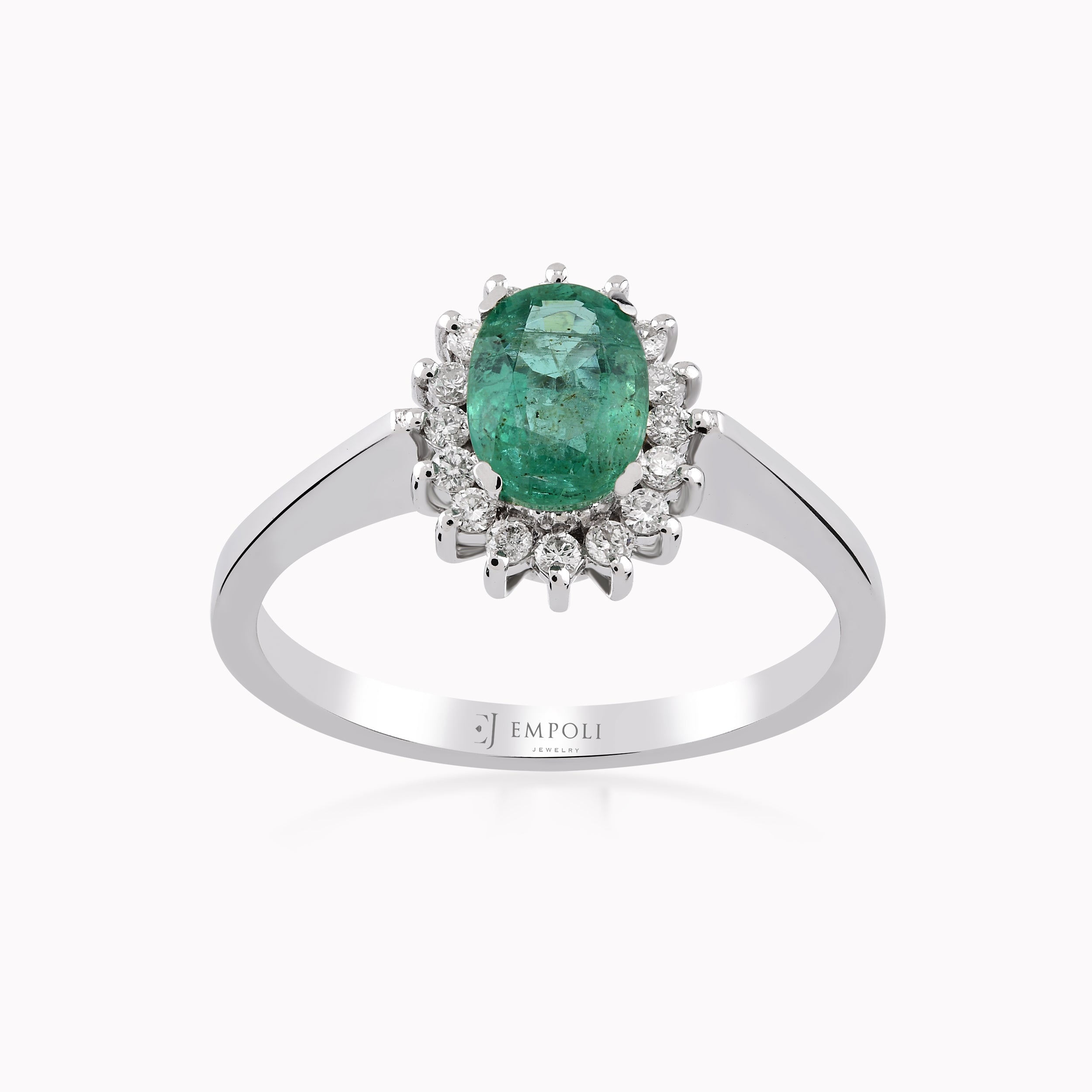 White Gold Ring 18K With Diamonds And Emerald 0.13ct