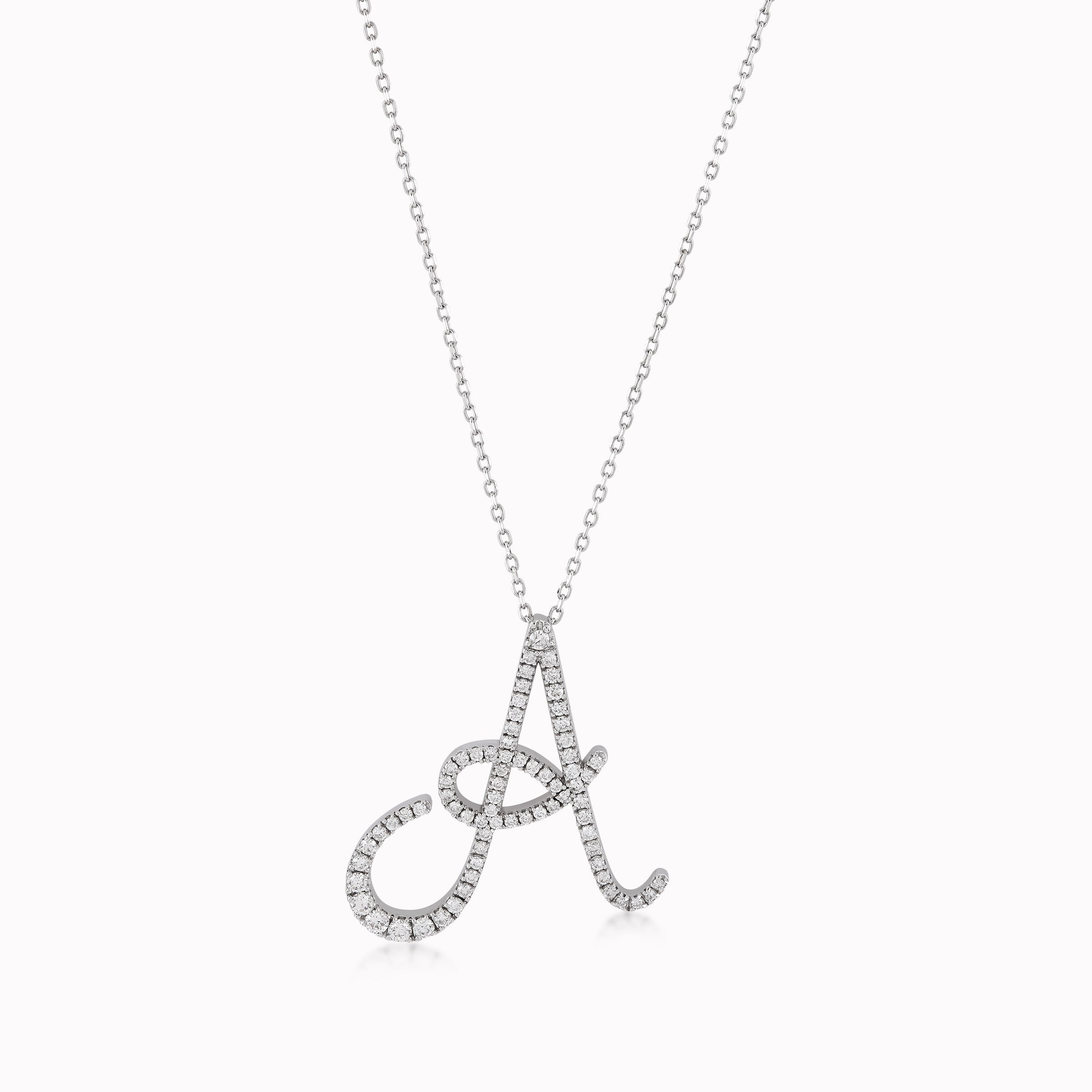 Chain with Pendant Letters A White Gold 14K with Diamonds of 0.48ct - Initial A